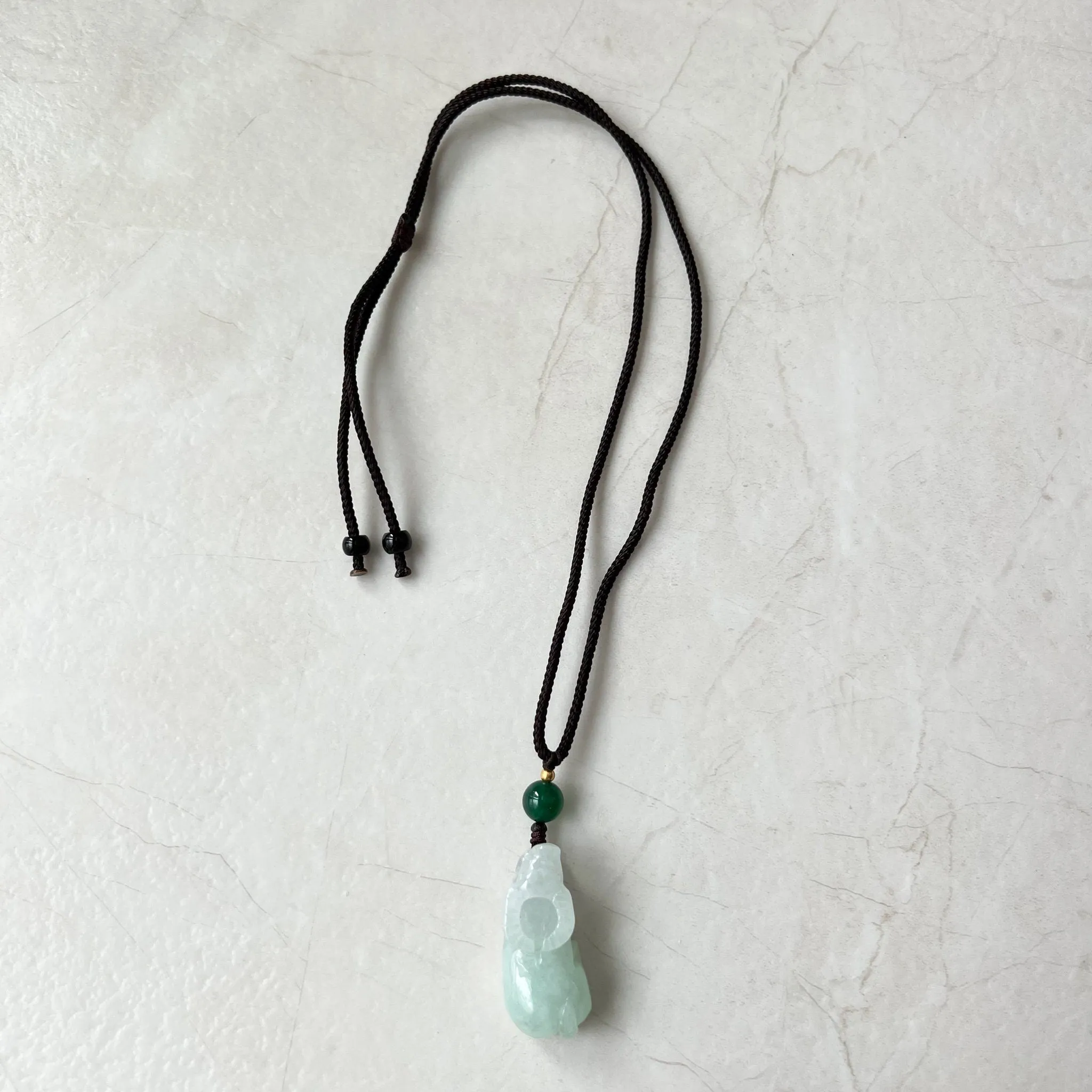 Jadeite Jade Ox Bull Cow, Light Green Jade, Chinese Zodiac Carved Necklace, YJ-0321-0468538-3