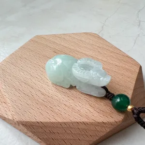 Jadeite Jade Ox Bull Cow, Light Green Jade, Chinese Zodiac Carved Necklace, YJ-0321-0468538-3