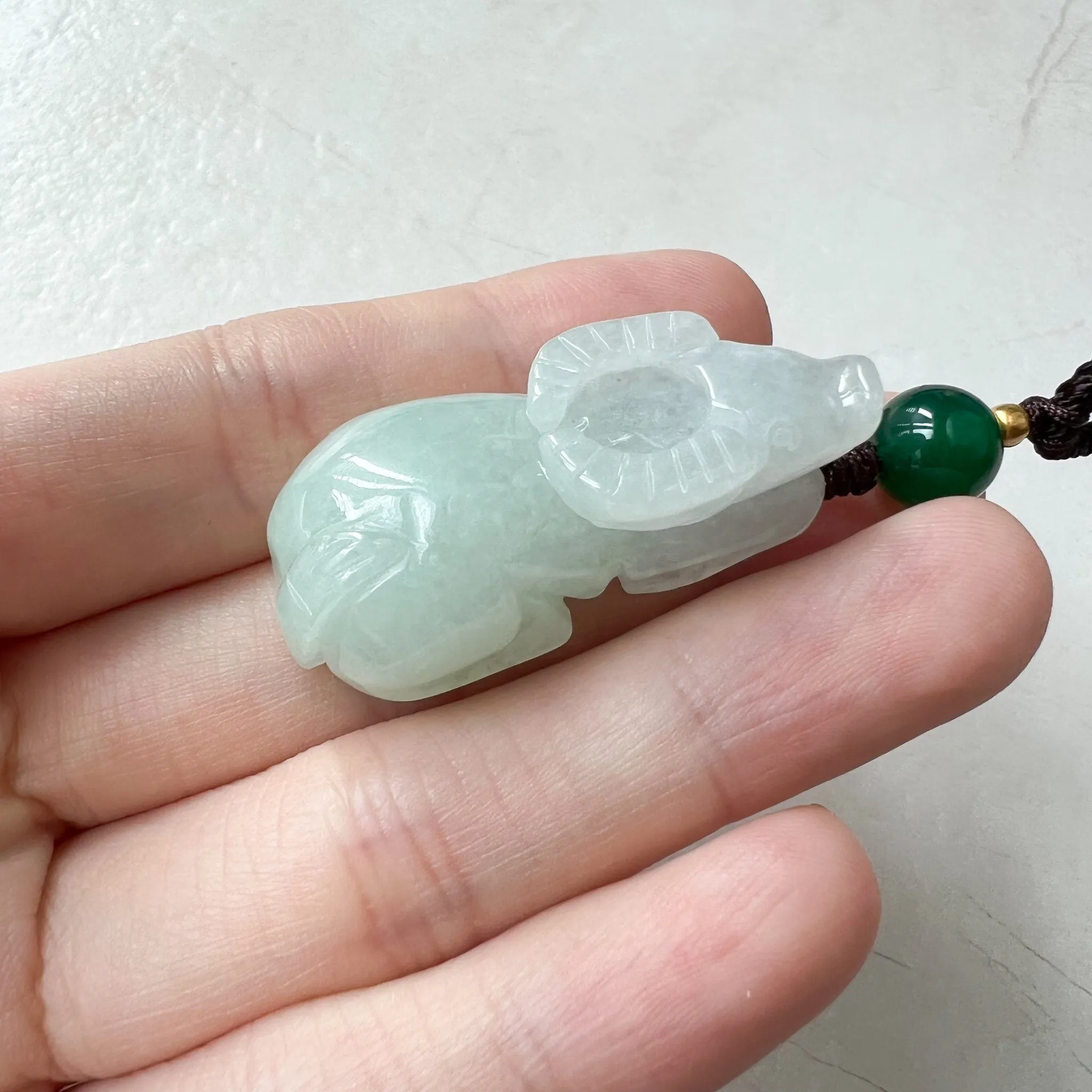 Jadeite Jade Ox Bull Cow, Light Green Jade, Chinese Zodiac Carved Necklace, YJ-0321-0468538-3