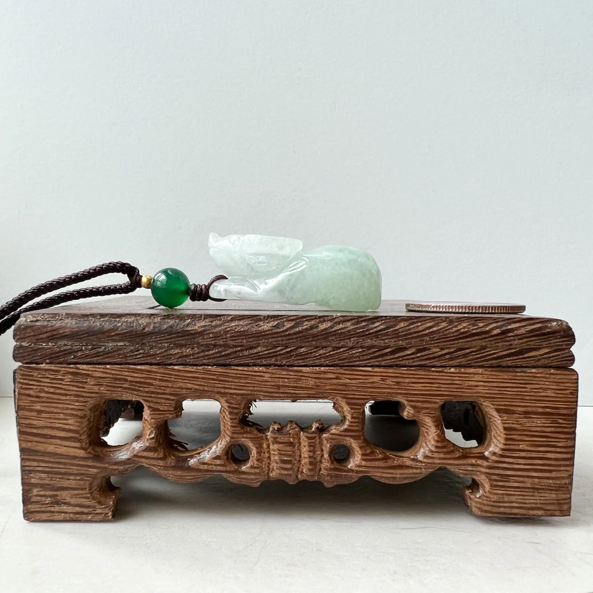 Jadeite Jade Ox Bull Cow, Light Green Jade, Chinese Zodiac Carved Necklace, YJ-0321-0468538-3