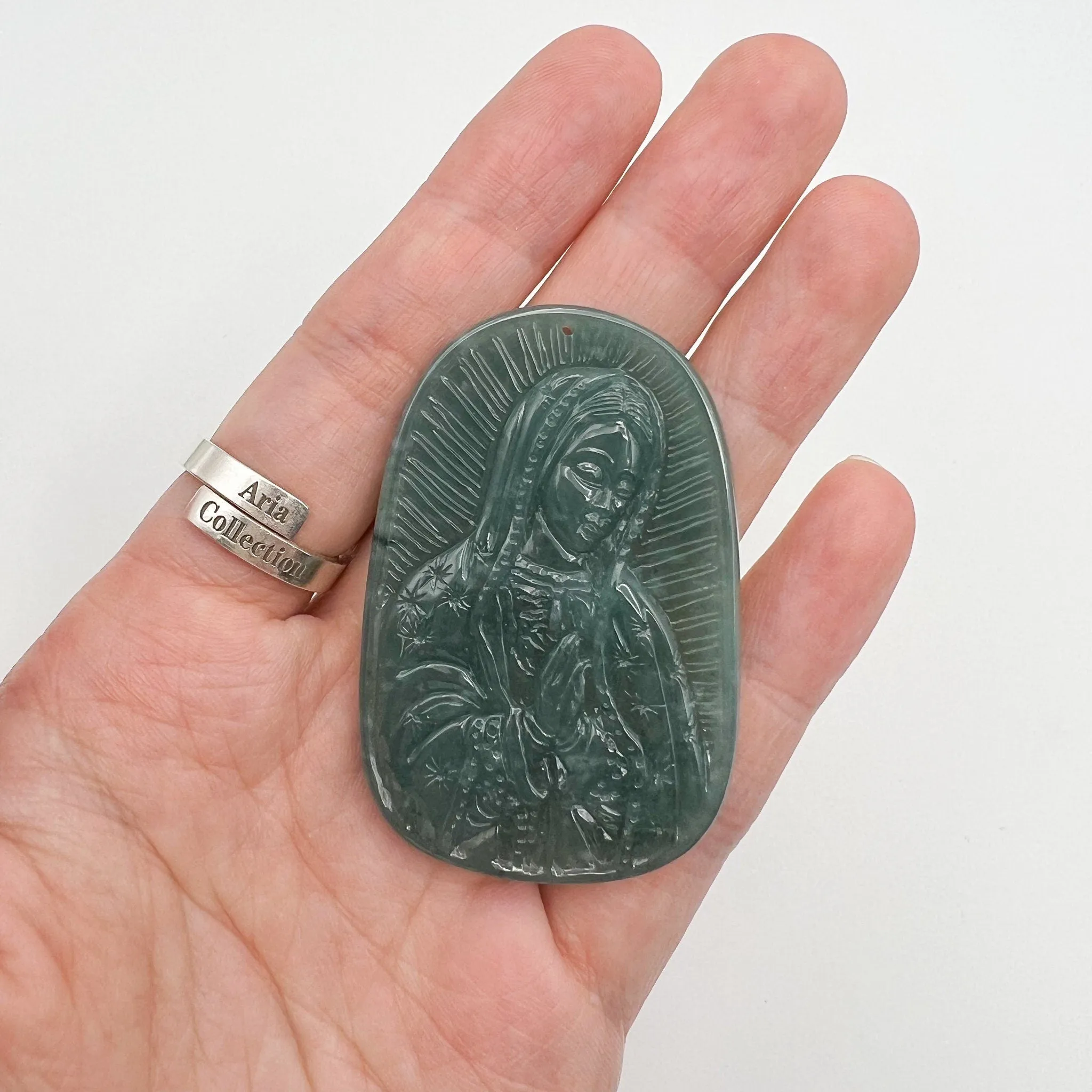Jadeite Jade Virgin Mary, Blue Green Jade, Hand Carved Necklace, XZ-1221-1671073796