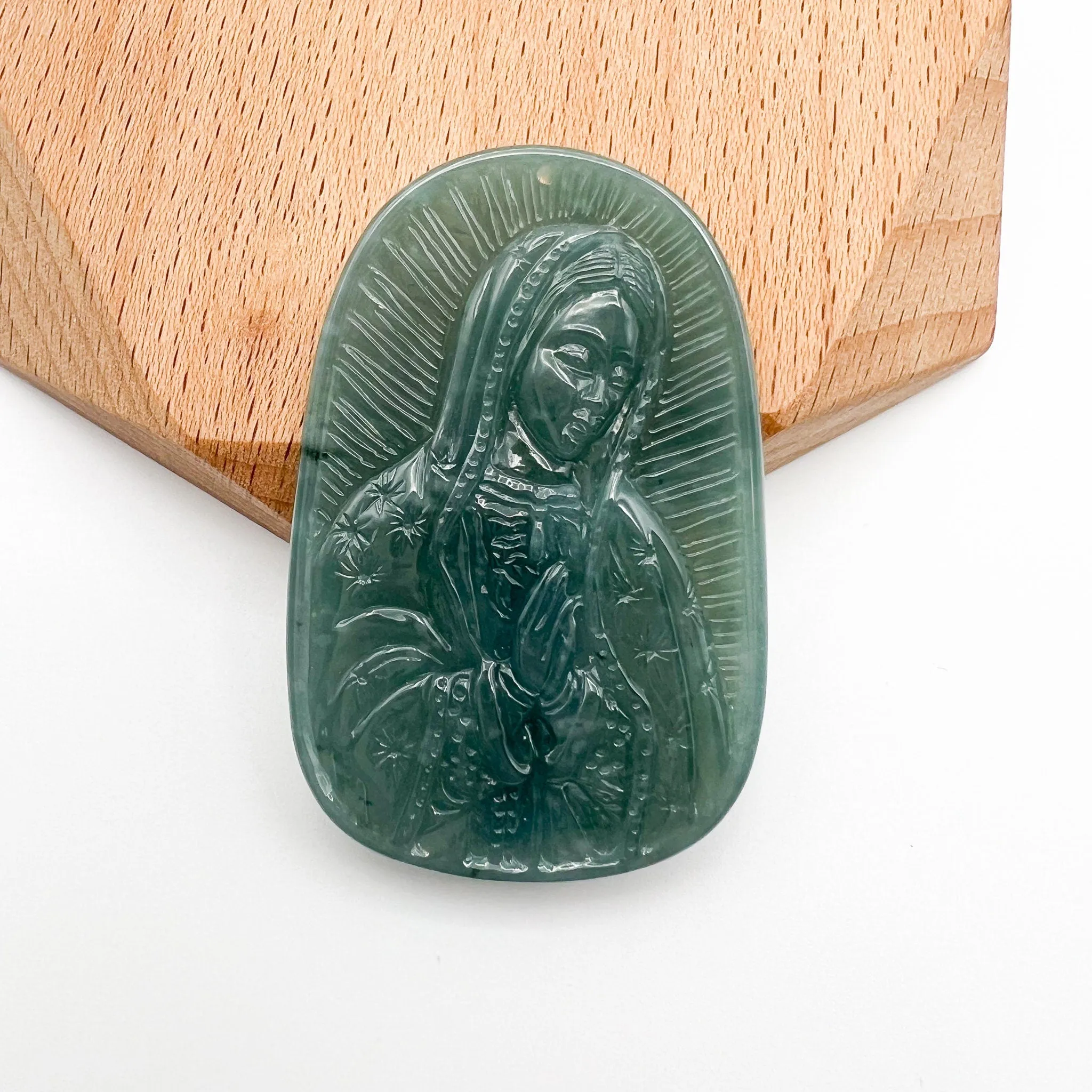 Jadeite Jade Virgin Mary, Blue Green Jade, Hand Carved Necklace, XZ-1221-1671073796