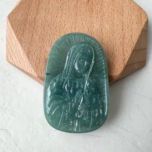 Jadeite Jade Virgin Mary, Blue Green Jade, Hand Carved Necklace, XZ-1221-1671073796