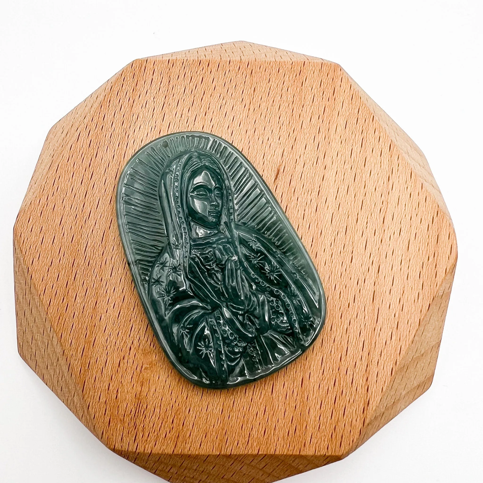 Jadeite Jade Virgin Mary, Blue Green Jade, Hand Carved Necklace, XZ-1221-1671073796