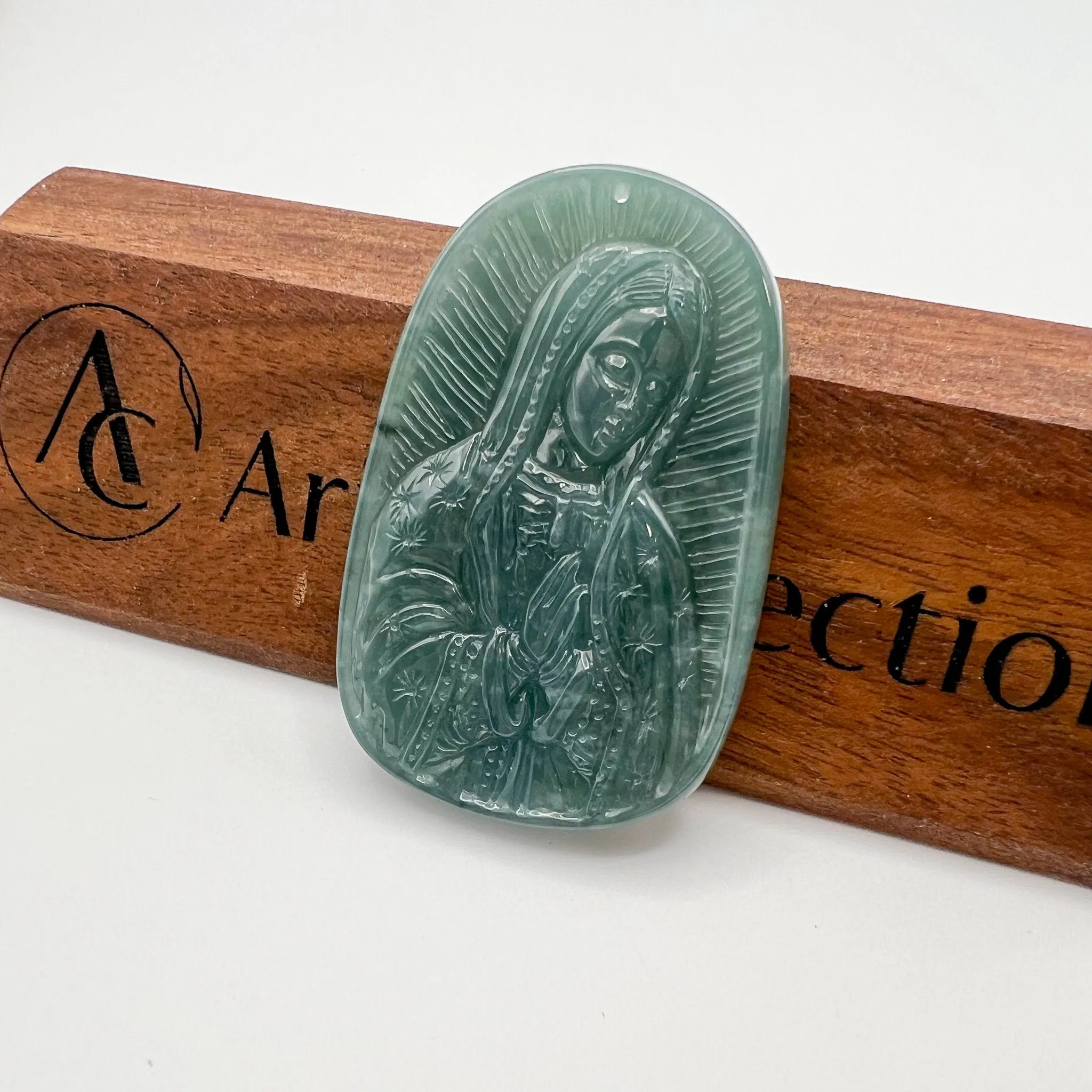 Jadeite Jade Virgin Mary, Blue Green Jade, Hand Carved Necklace, XZ-1221-1671073796