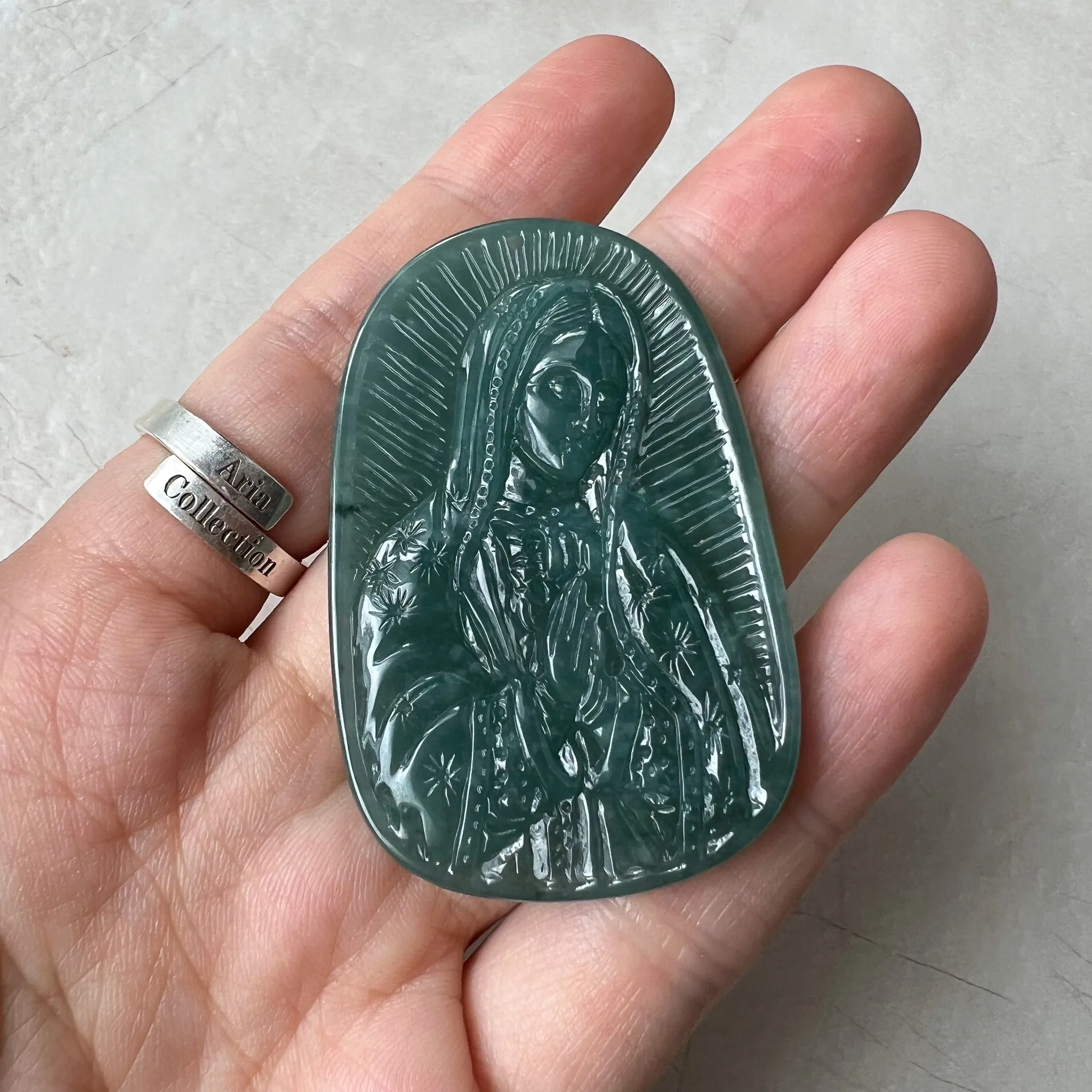 Jadeite Jade Virgin Mary, Blue Green Jade, Hand Carved Necklace, XZ-1221-1671073796