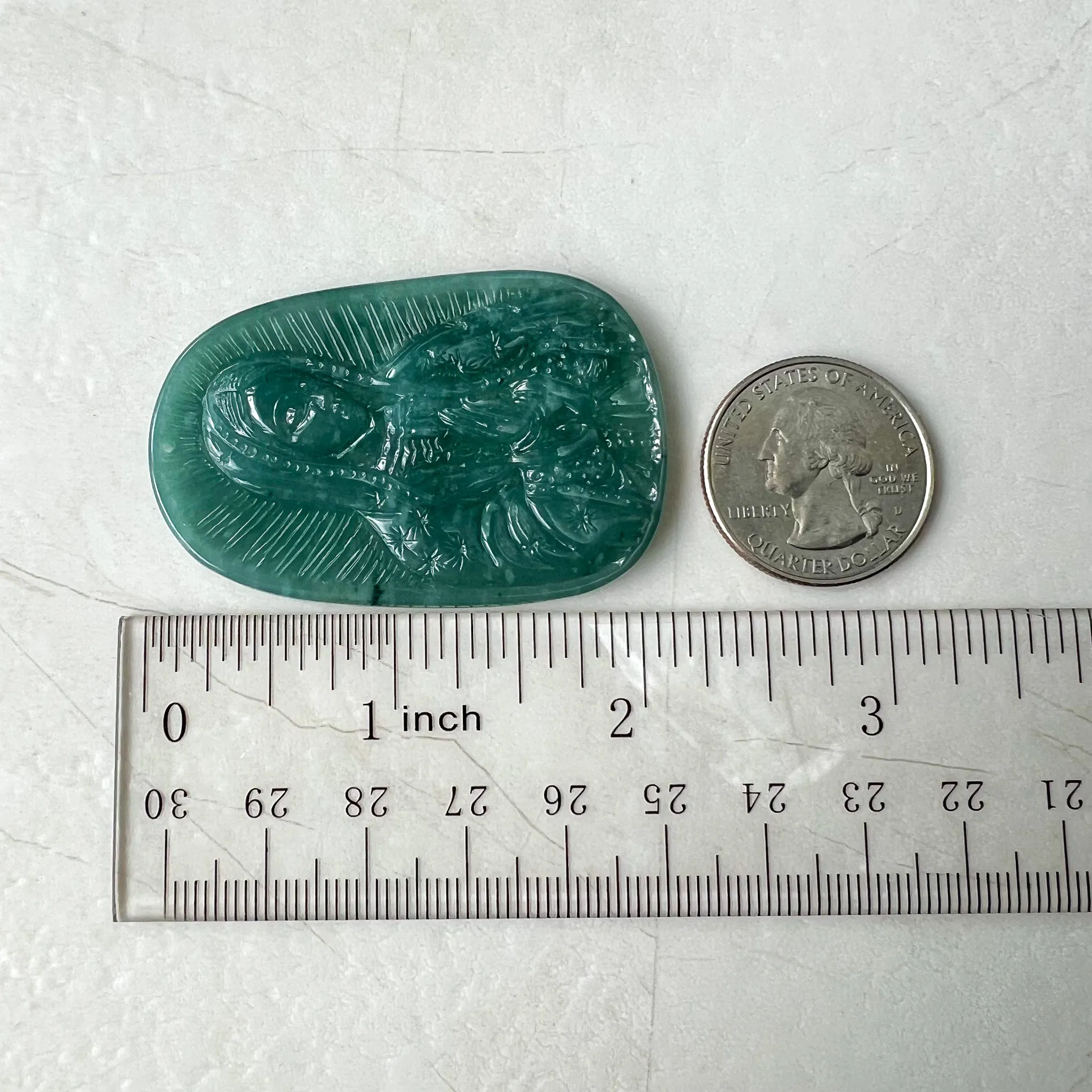 Jadeite Jade Virgin Mary, Blue Green Jade, Hand Carved Necklace, XZ-1221-1671073796