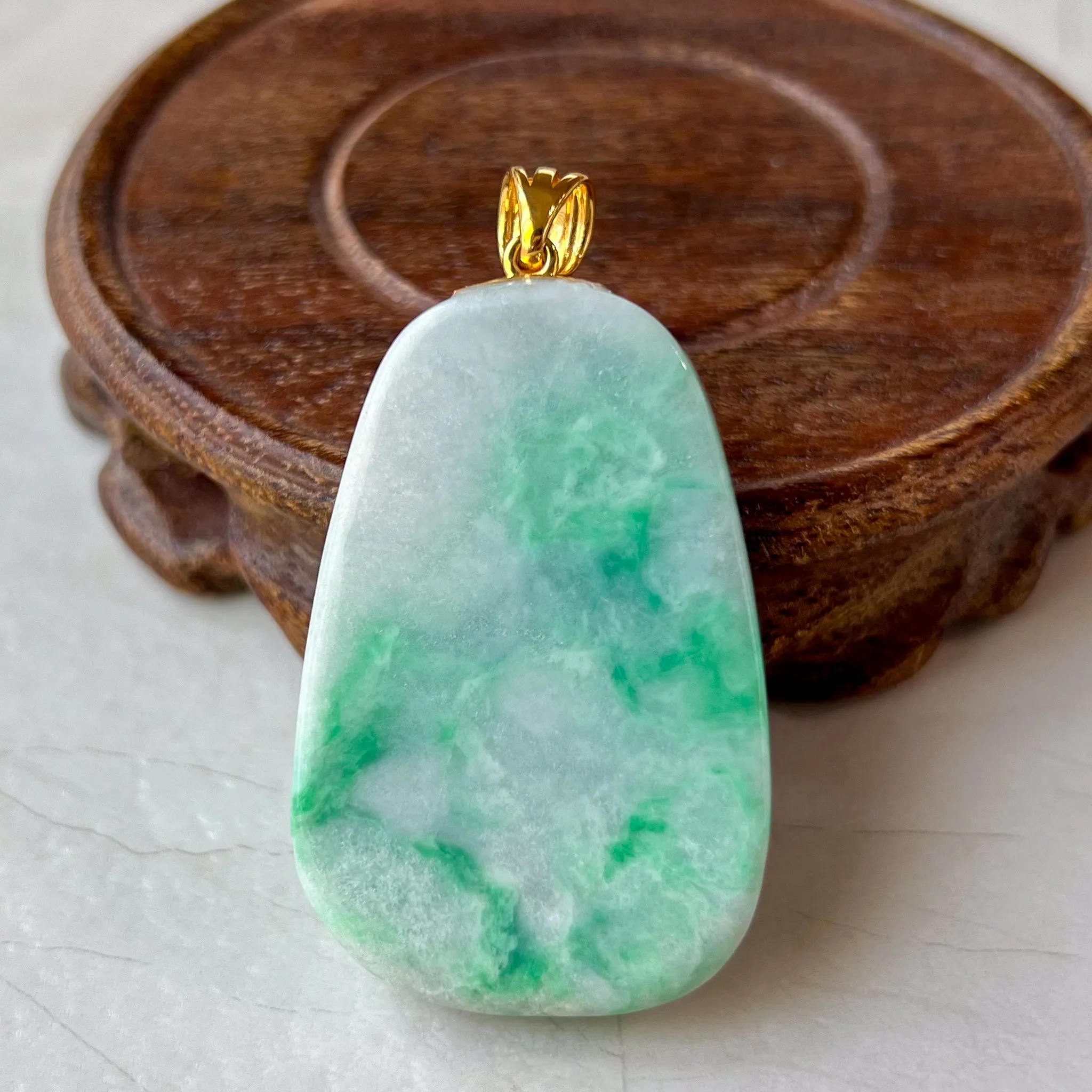 Jadeite Jade Virgin Mary Pendant with 18K Solid Gold Bail, Green Jade Hand Carved Pendant, QT-0223-1722135125