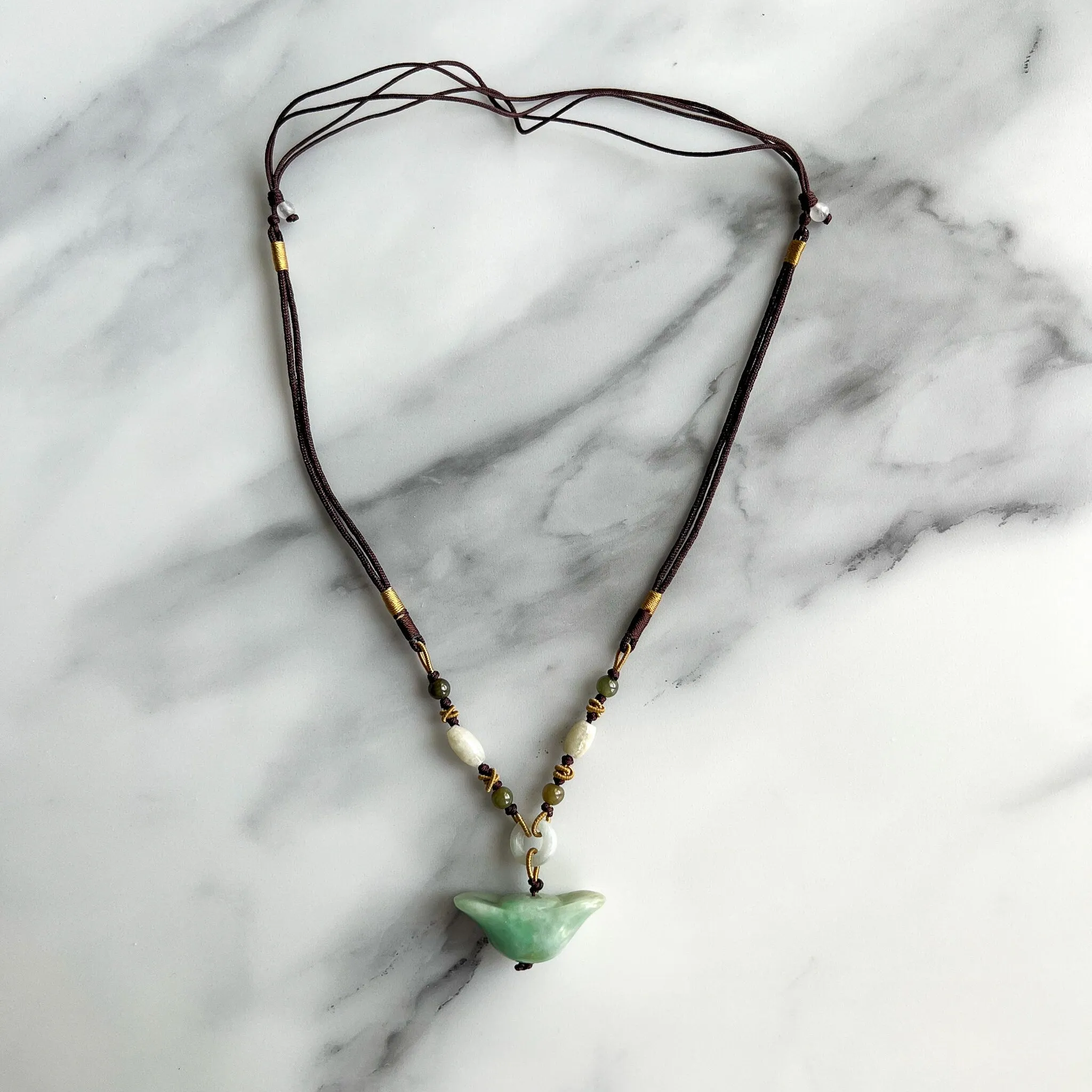 Jadeite Jade Wealth Charm, Ancient Ingot, 元宝, Hand Carved Jade Necklace, YW-0110-1655326212