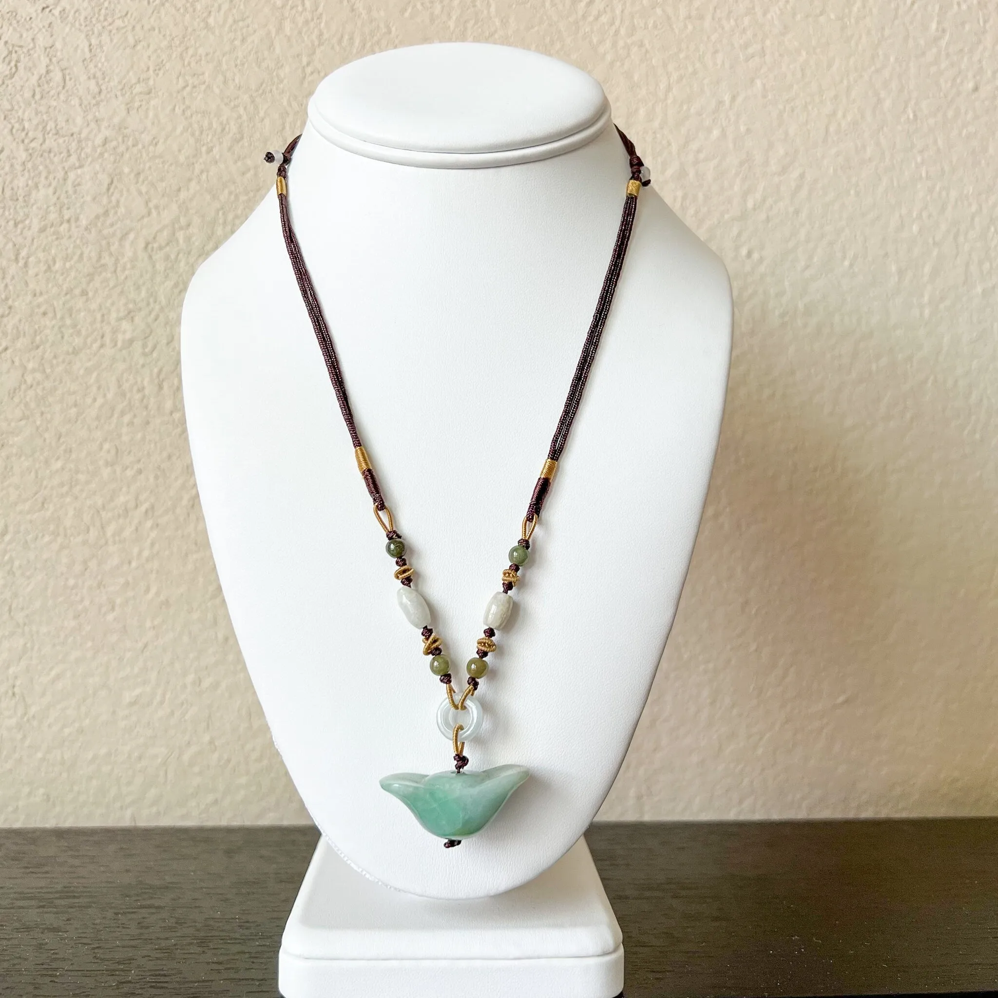 Jadeite Jade Wealth Charm, Ancient Ingot, 元宝, Hand Carved Jade Necklace, YW-0110-1655326212