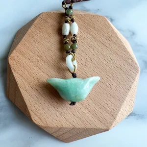 Jadeite Jade Wealth Charm, Ancient Ingot, 元宝, Hand Carved Jade Necklace, YW-0110-1655326212