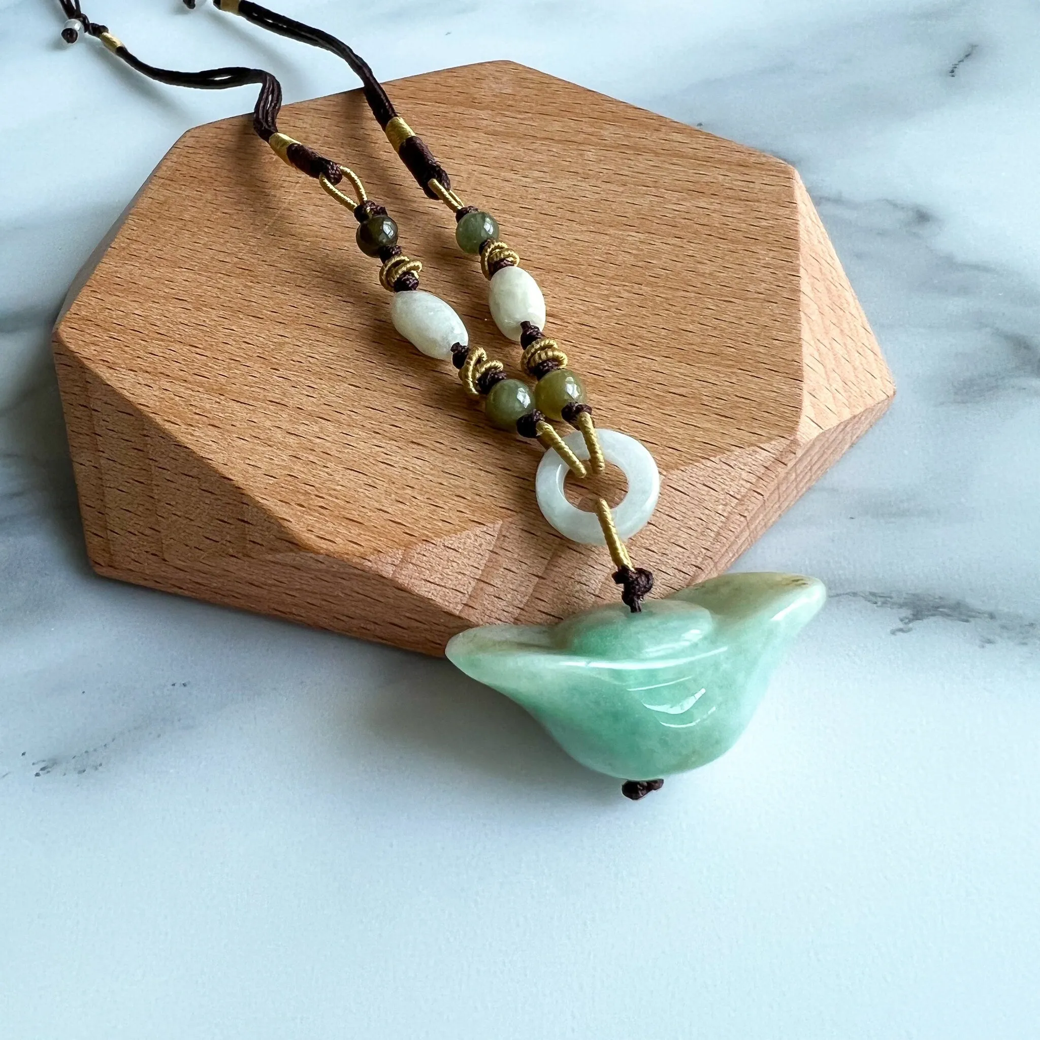 Jadeite Jade Wealth Charm, Ancient Ingot, 元宝, Hand Carved Jade Necklace, YW-0110-1655326212