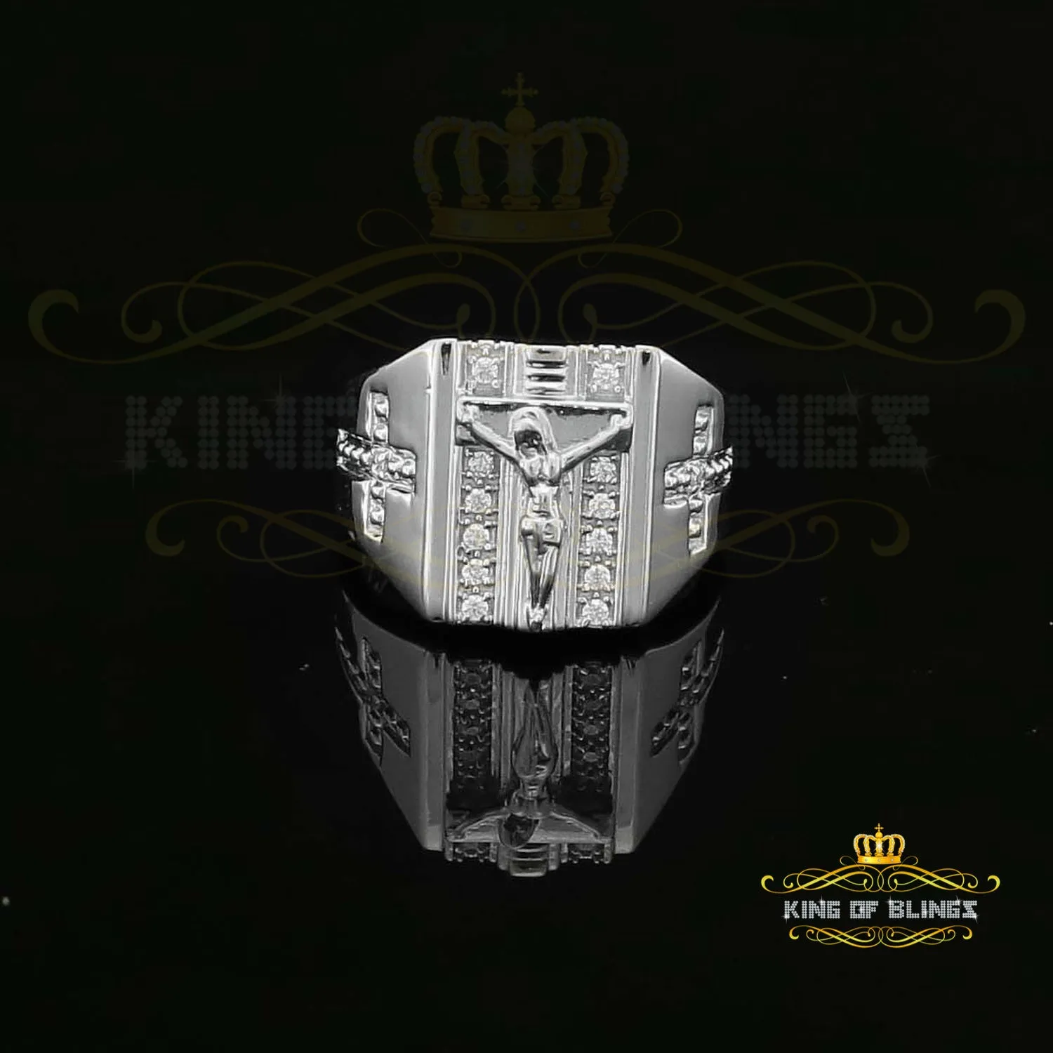 Jesus Design White Cubic Zirconia 0.45ct Men's Adjustable Ring From SZ 9 to 11