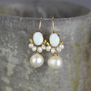 Lab Opal Pearl Angel Earrings