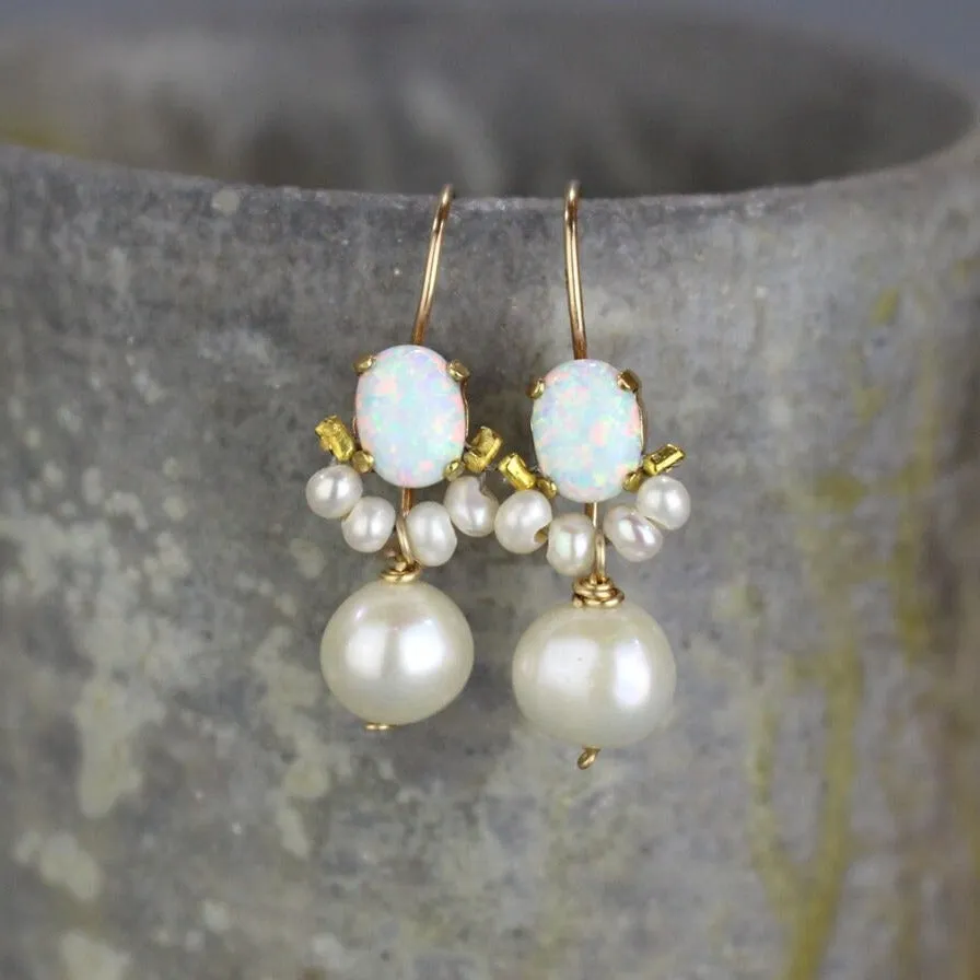 Lab Opal Pearl Angel Earrings