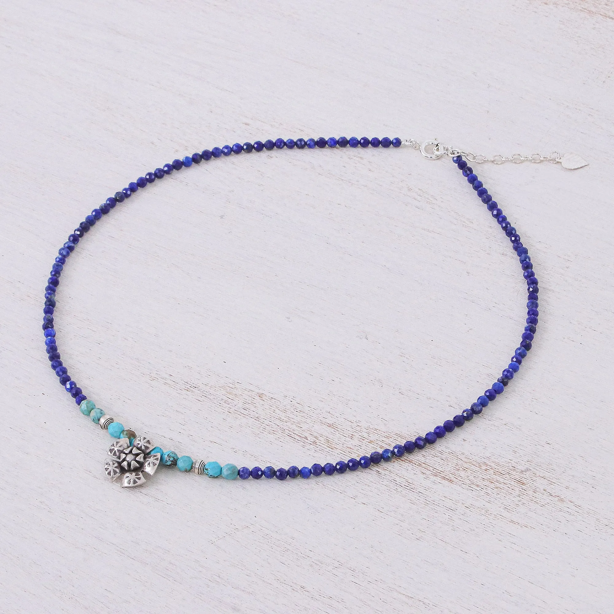 Lapis Lazuli and Karen Silver Pendant Necklace - Color Sense in Blue | NOVICA