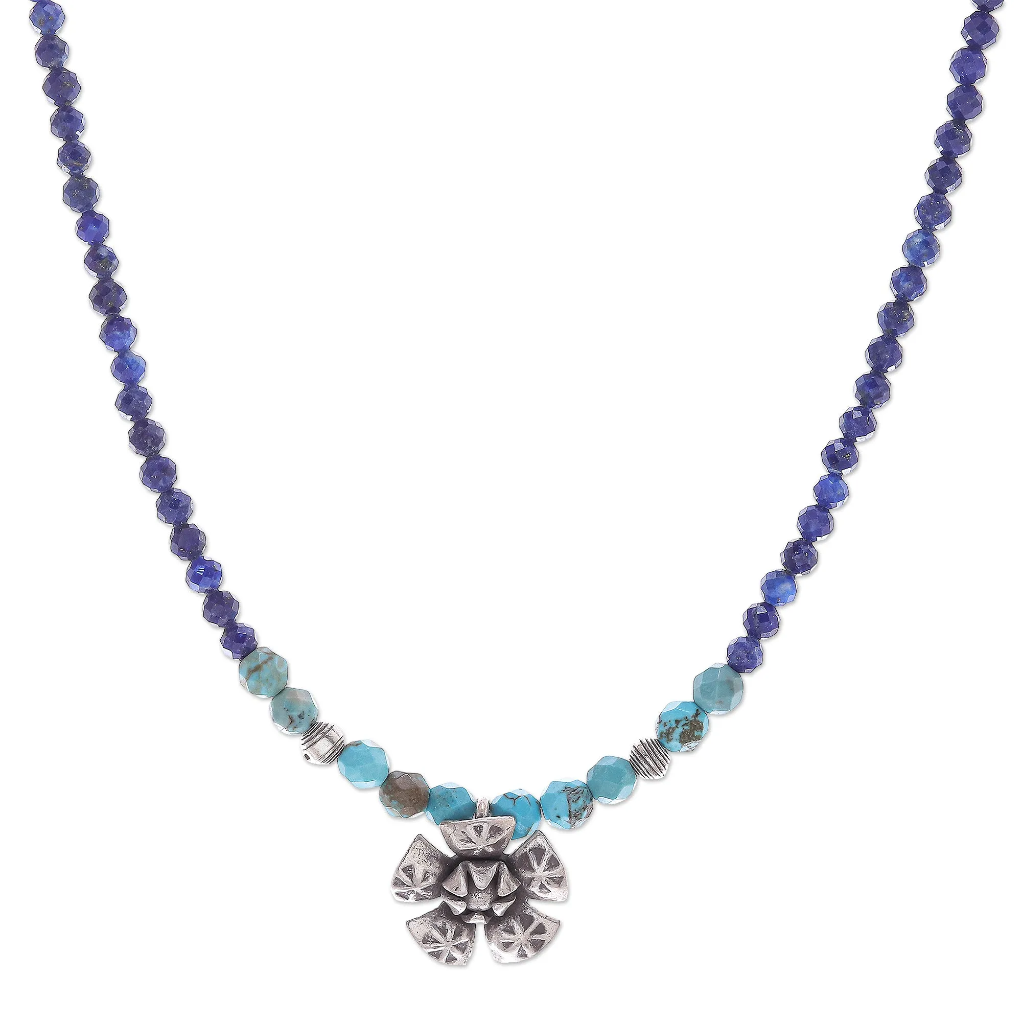 Lapis Lazuli and Karen Silver Pendant Necklace - Color Sense in Blue | NOVICA