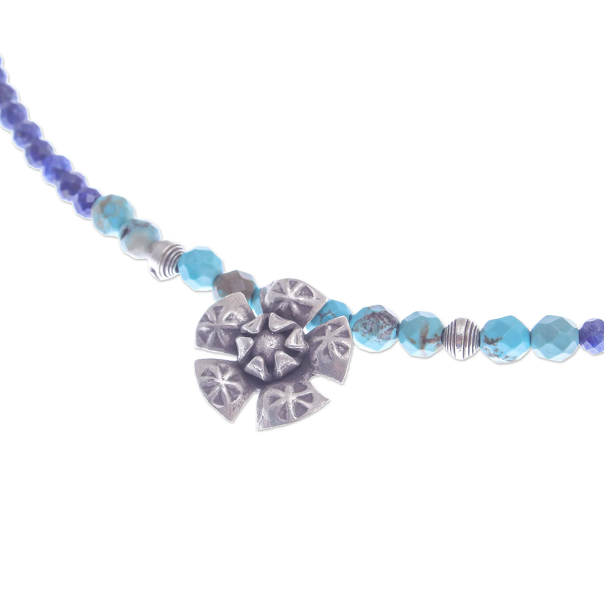 Lapis Lazuli and Karen Silver Pendant Necklace - Color Sense in Blue | NOVICA