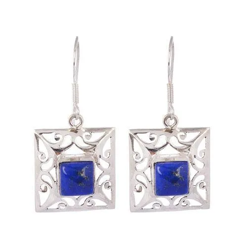 Lapis Lazuli Jali Silver Earring