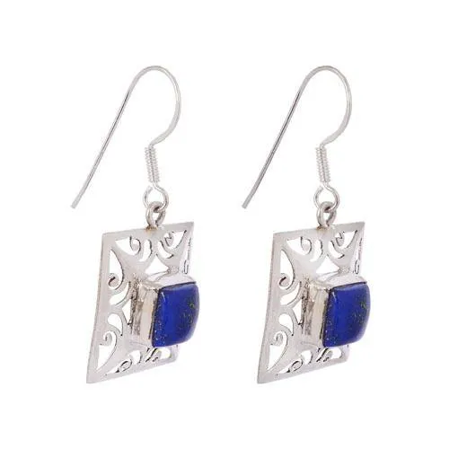 Lapis Lazuli Jali Silver Earring