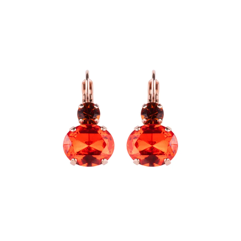 Medium Double Oval Stone Leverback Earrings "Pumpkin Spice" - Rose Gold