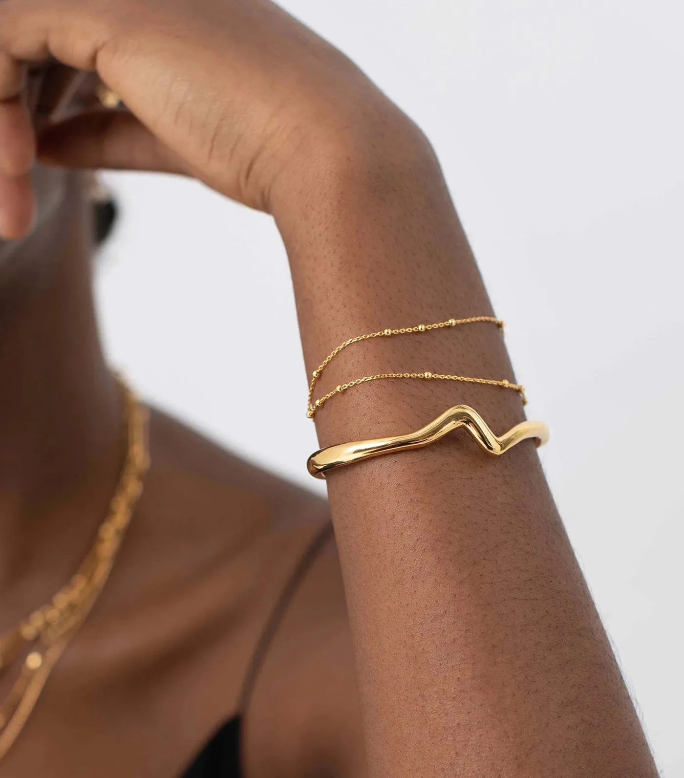 Molten Wave Cuff Bracelet Gold