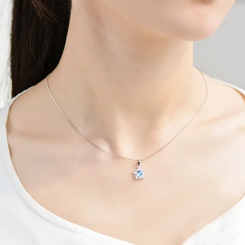 Moonstone Pendant Necklace June Birthstone Jewelry White Gold Plated Sterling Silver Accessories Women
