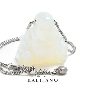 Opalite Moonstone Buddha Carving on Stainless Steel 30" Adjustable Bolo Chain