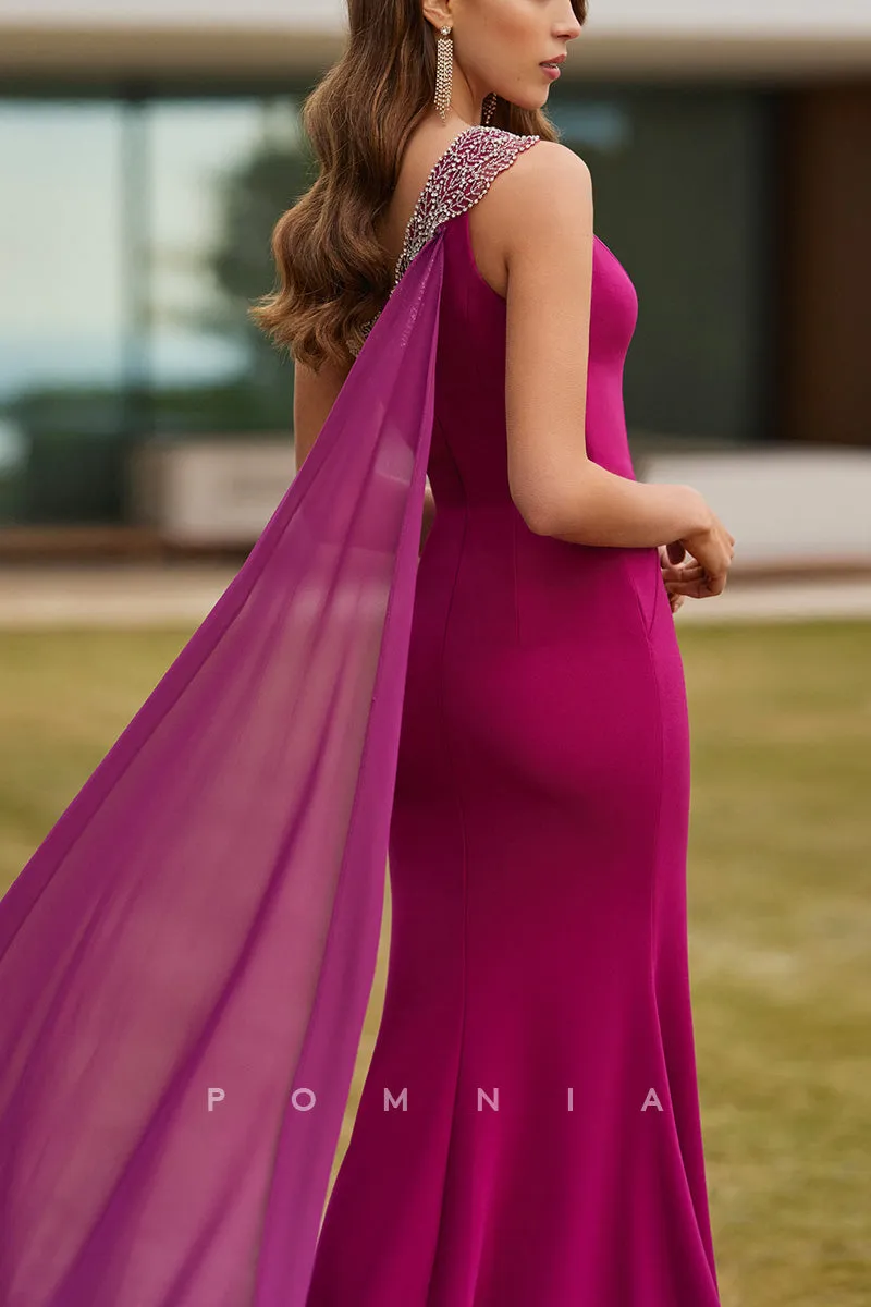 P9160 - Mermaid/Trumpet One Shoulder Sleeveless Cocktail Dress Wedding Guest Dress with Slit