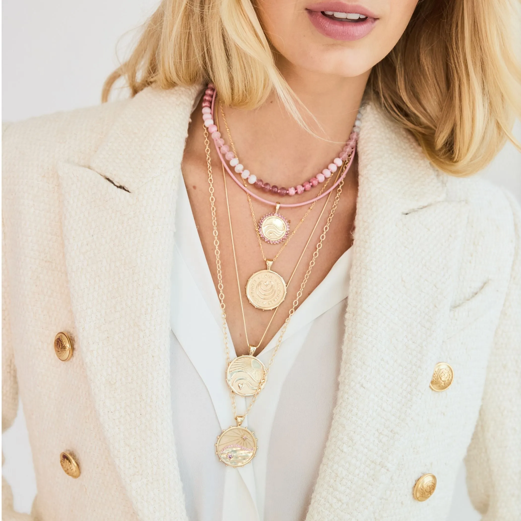 Pink Ombre Carved Stone Beaded Necklace