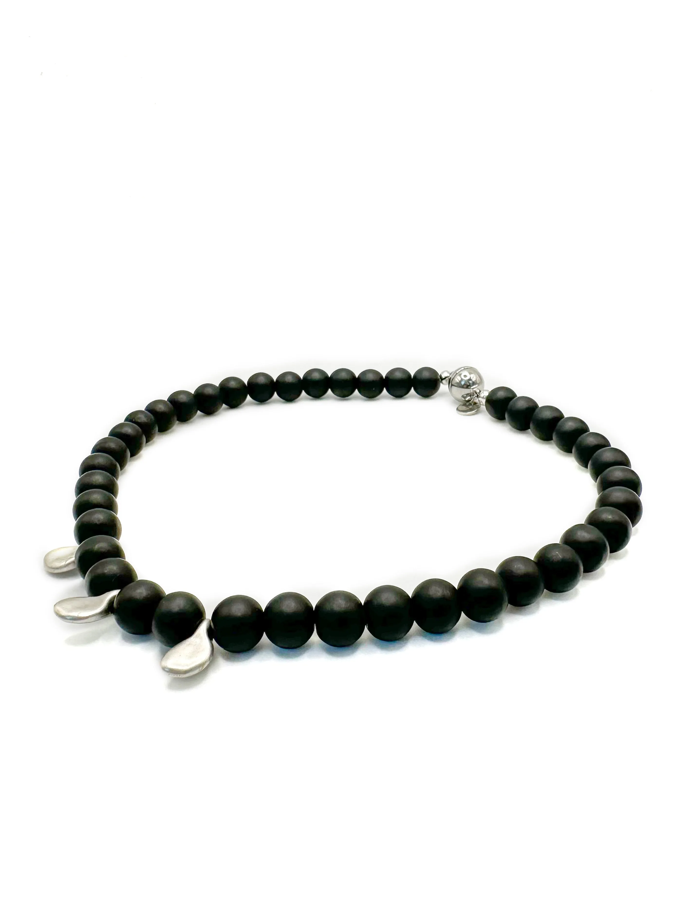 Power Necklace with Silver Pendant - Matte Black Jade