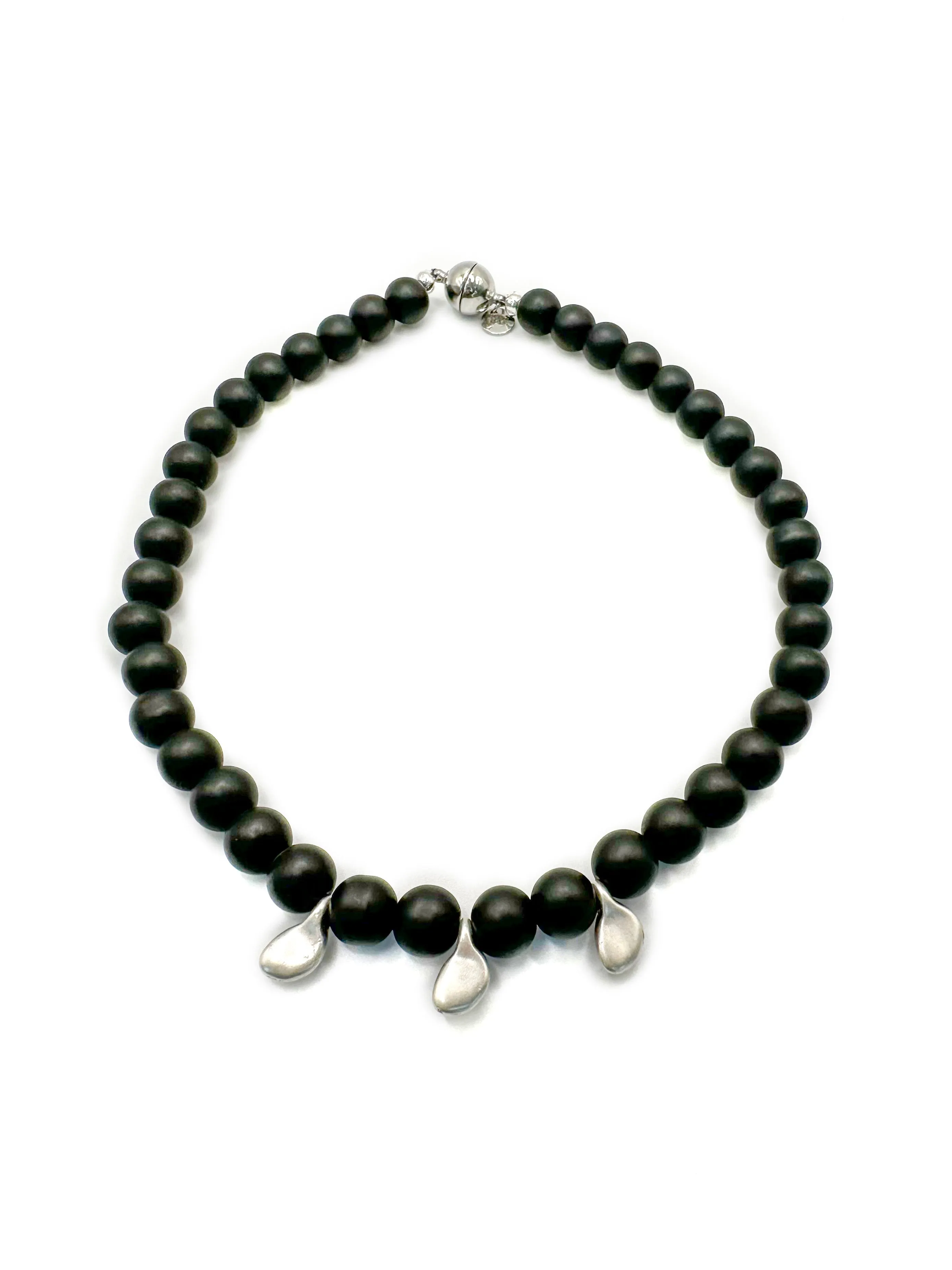 Power Necklace with Silver Pendant - Matte Black Jade