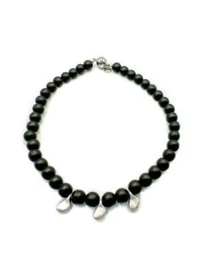 Power Necklace with Silver Pendant - Matte Black Jade