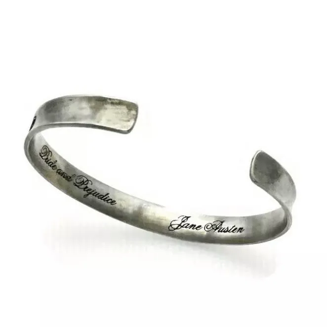 "Indulge Your Imagination" Jane Austen Inscription Affirmation Cuff by Laurel Elliott Dvb New York