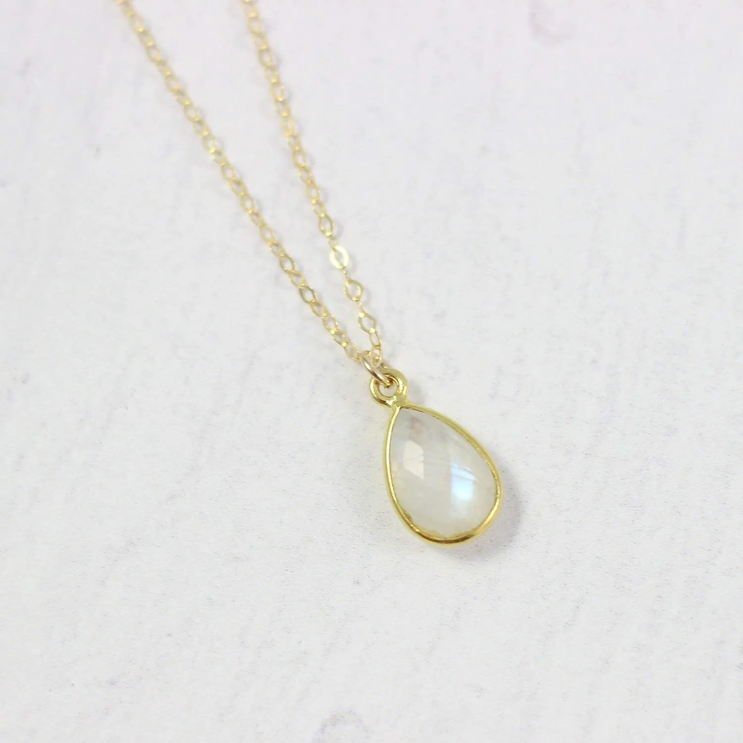 Rainbow Moonstone Yellow Gold Bridal Necklace