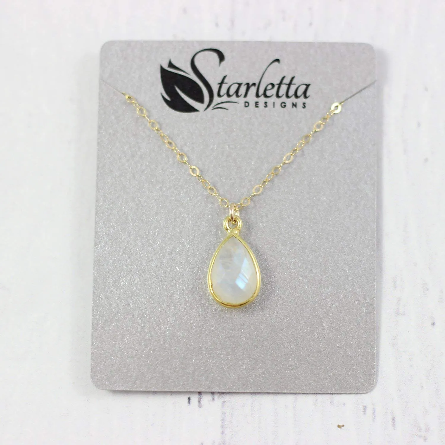 Rainbow Moonstone Yellow Gold Bridal Necklace