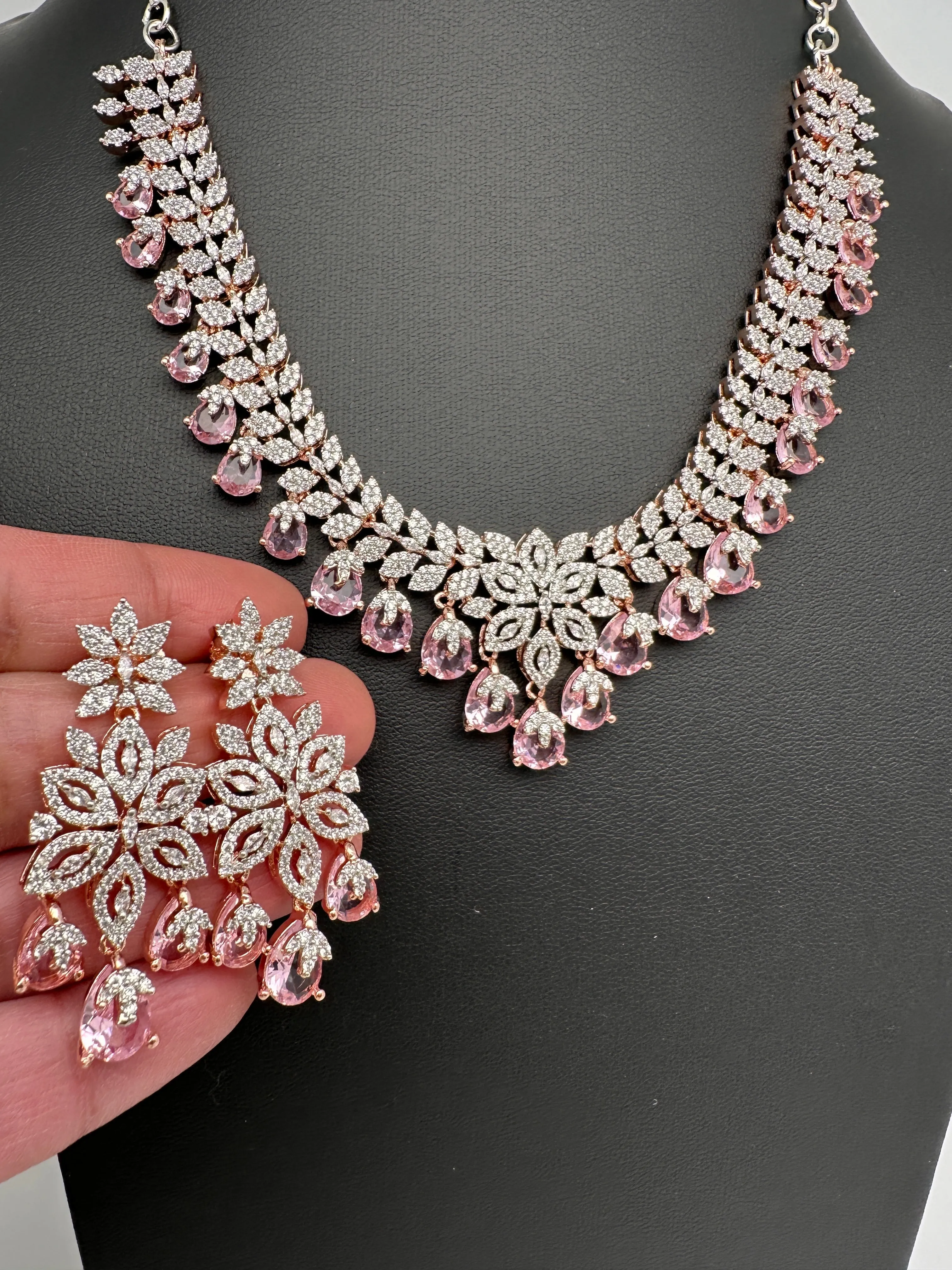 Rose Gold AD Color Stone Necklace