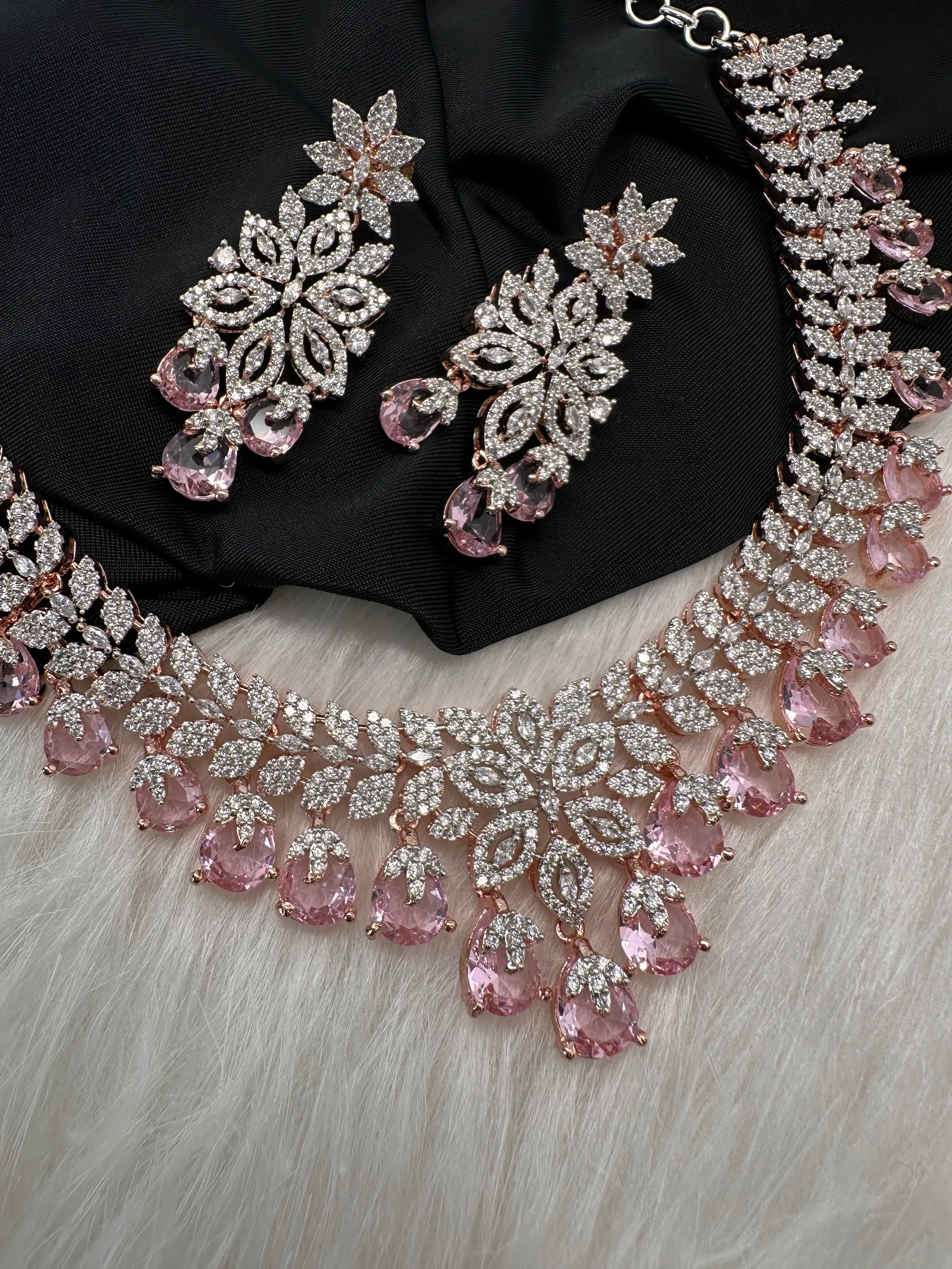 Rose Gold AD Color Stone Necklace