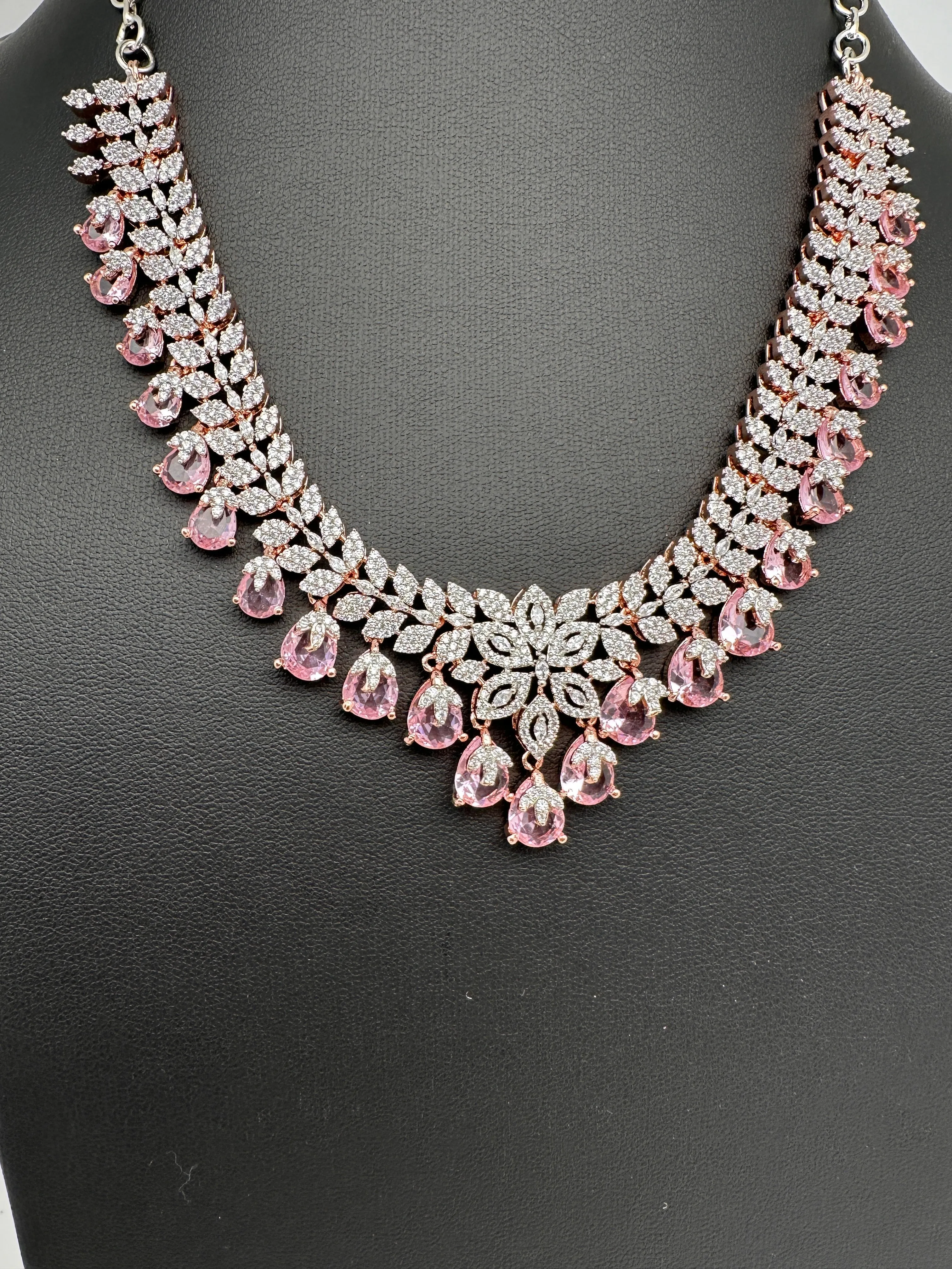 Rose Gold AD Color Stone Necklace