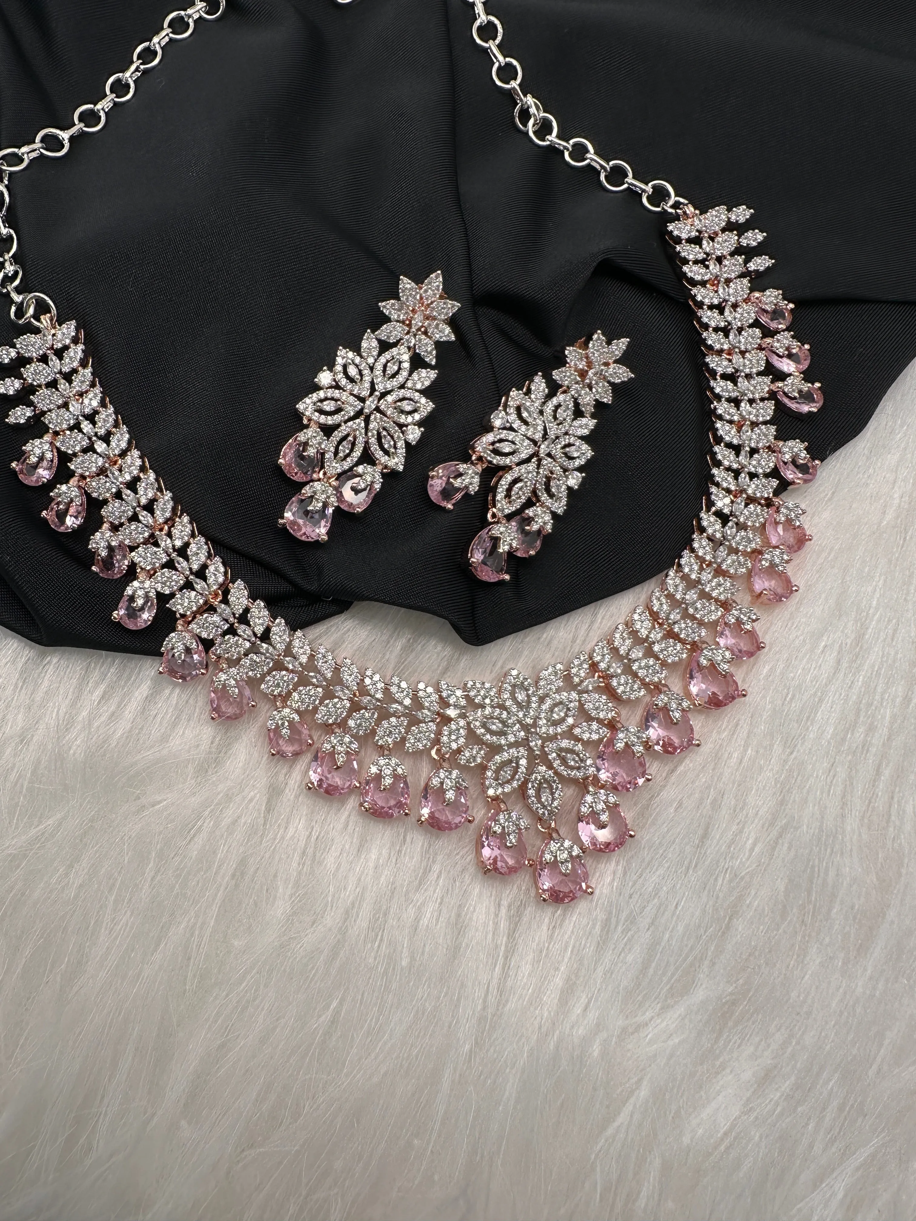 Rose Gold AD Color Stone Necklace
