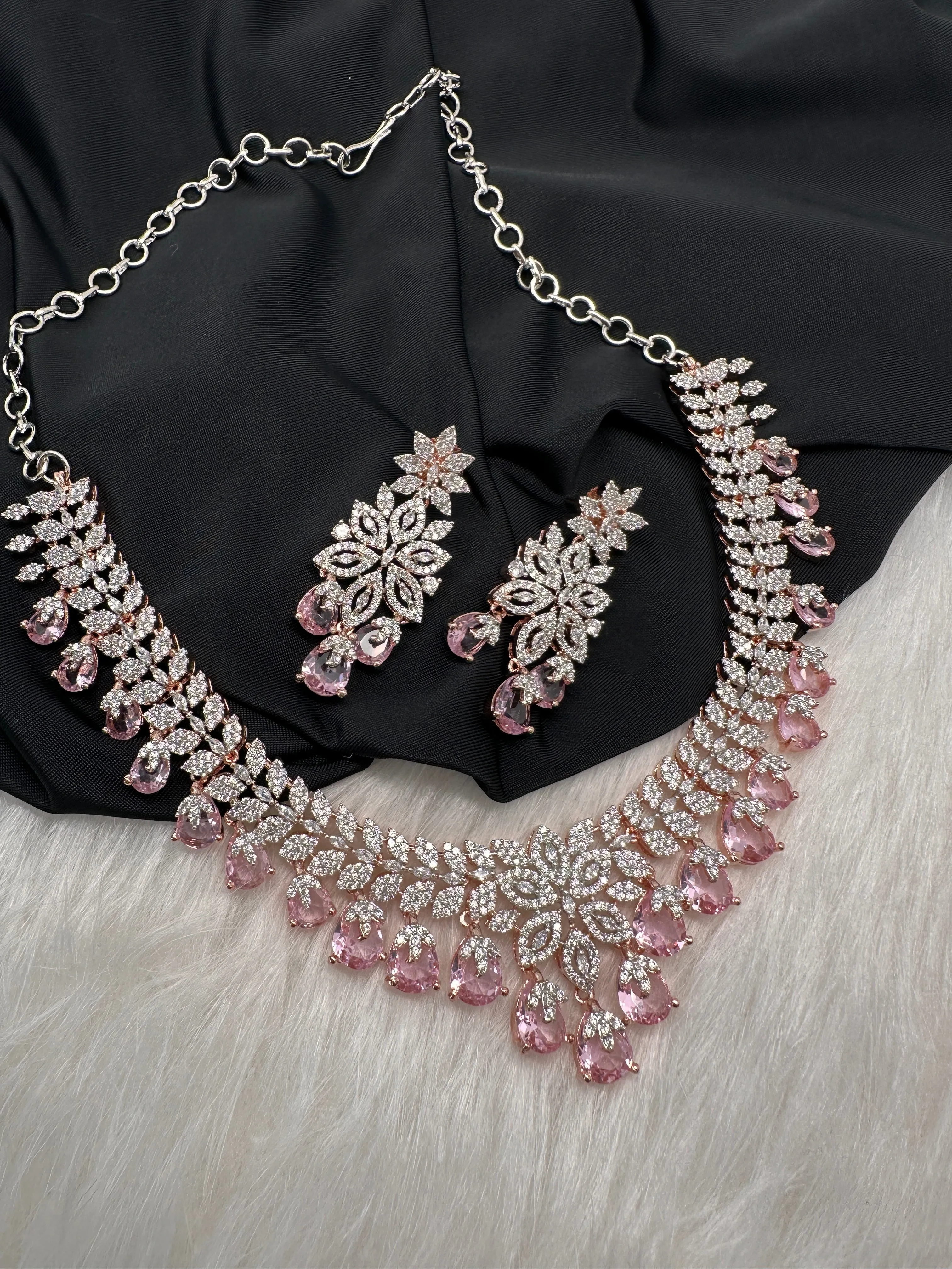 Rose Gold AD Color Stone Necklace