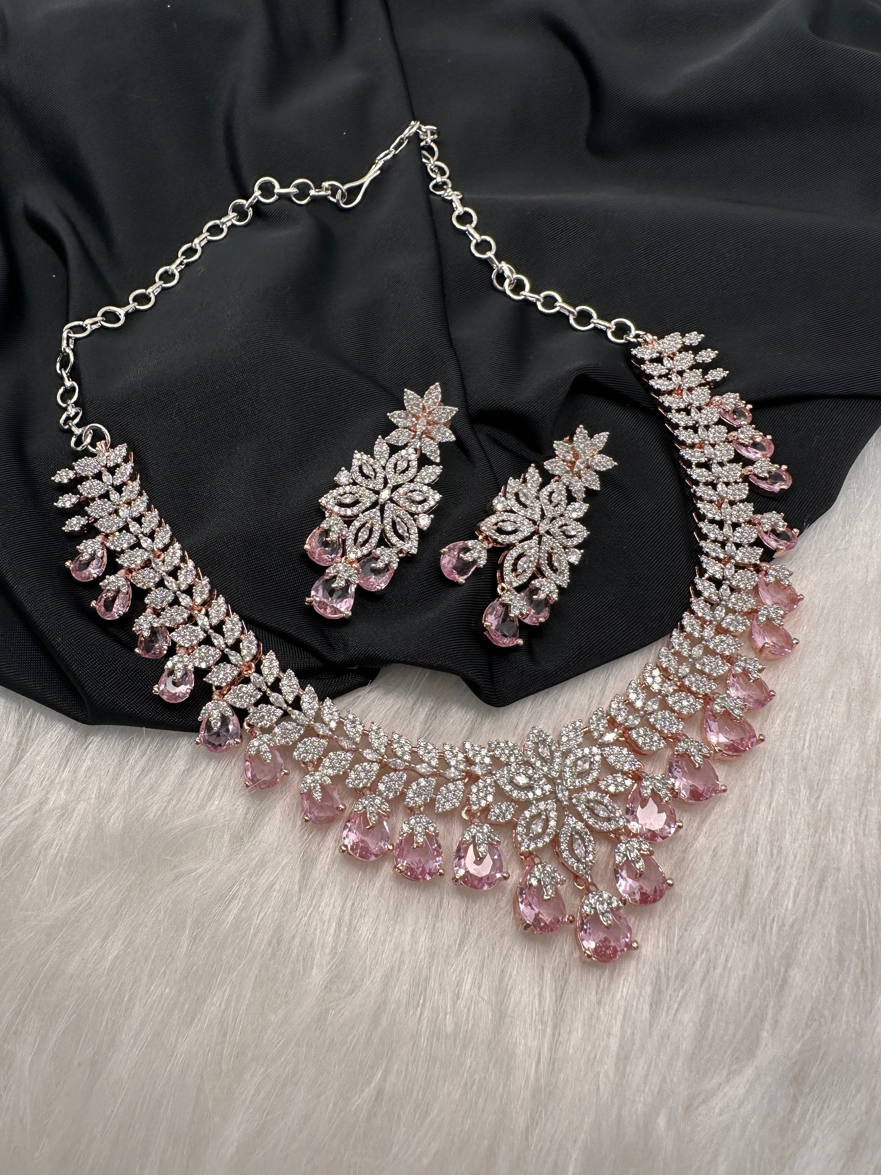 Rose Gold AD Color Stone Necklace
