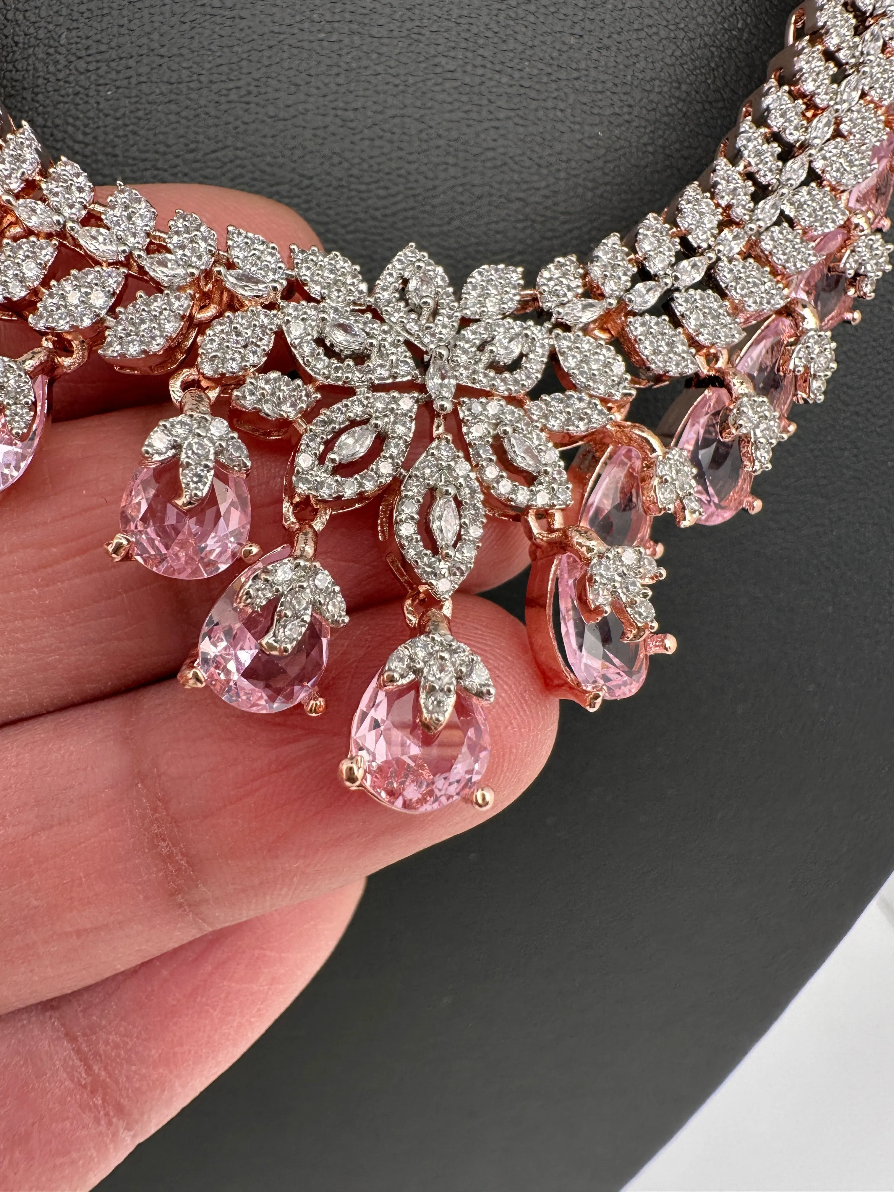 Rose Gold AD Color Stone Necklace