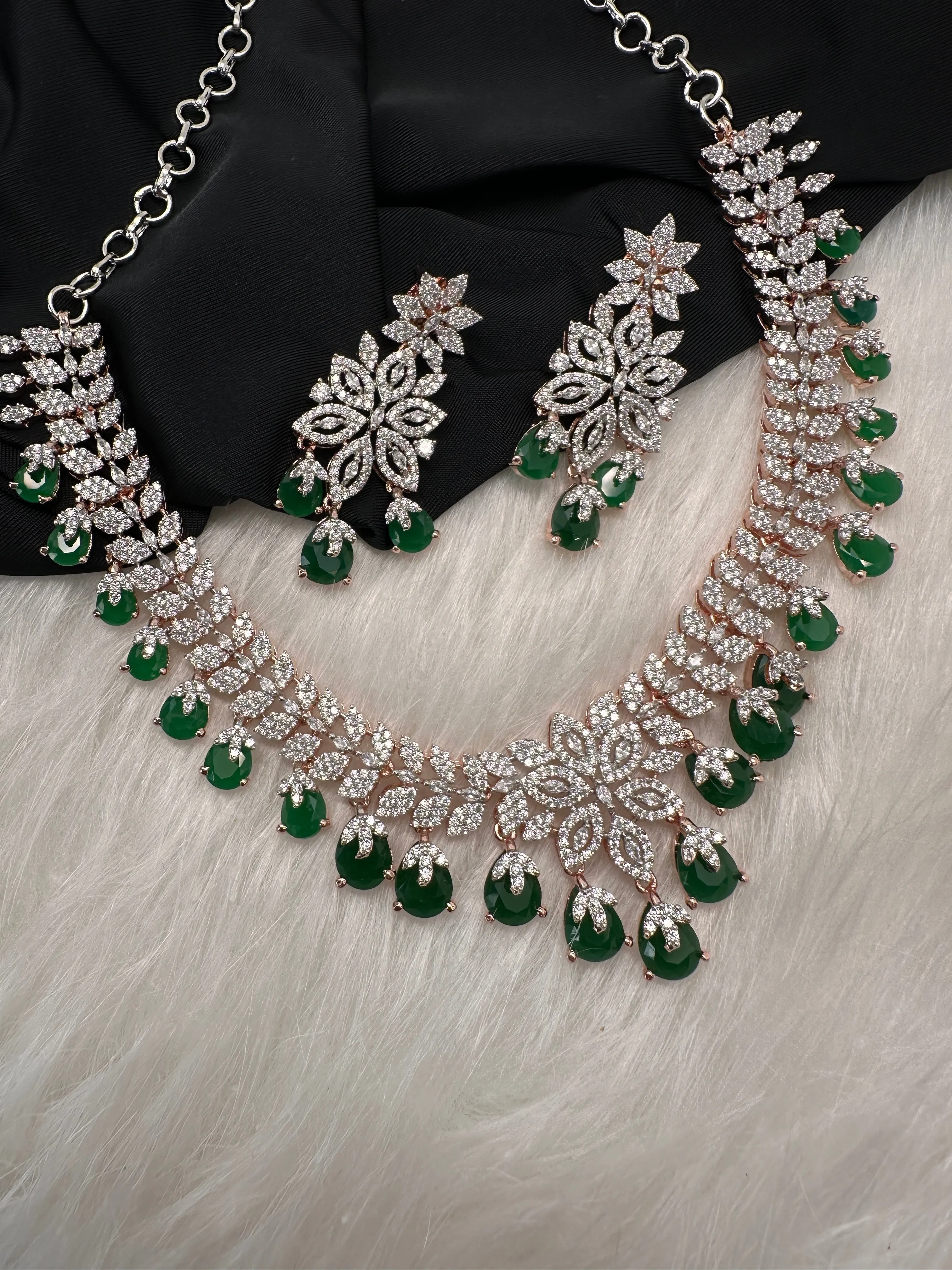 Rose Gold AD Color Stone Necklace
