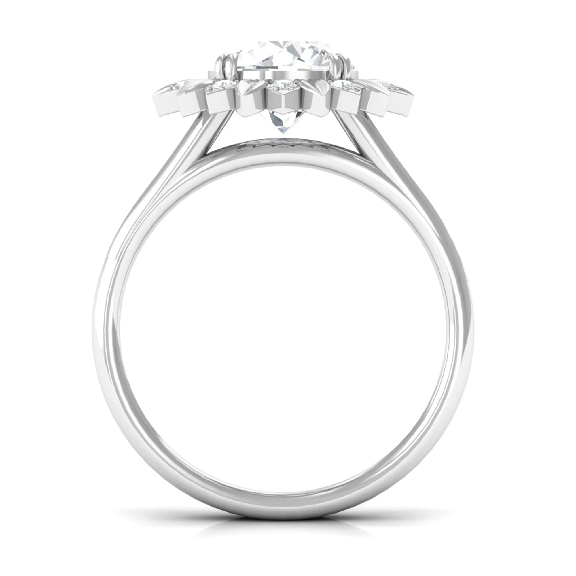 Round Cut Solitaire Zircon Gold Flower Engagement Ring in Split Shank