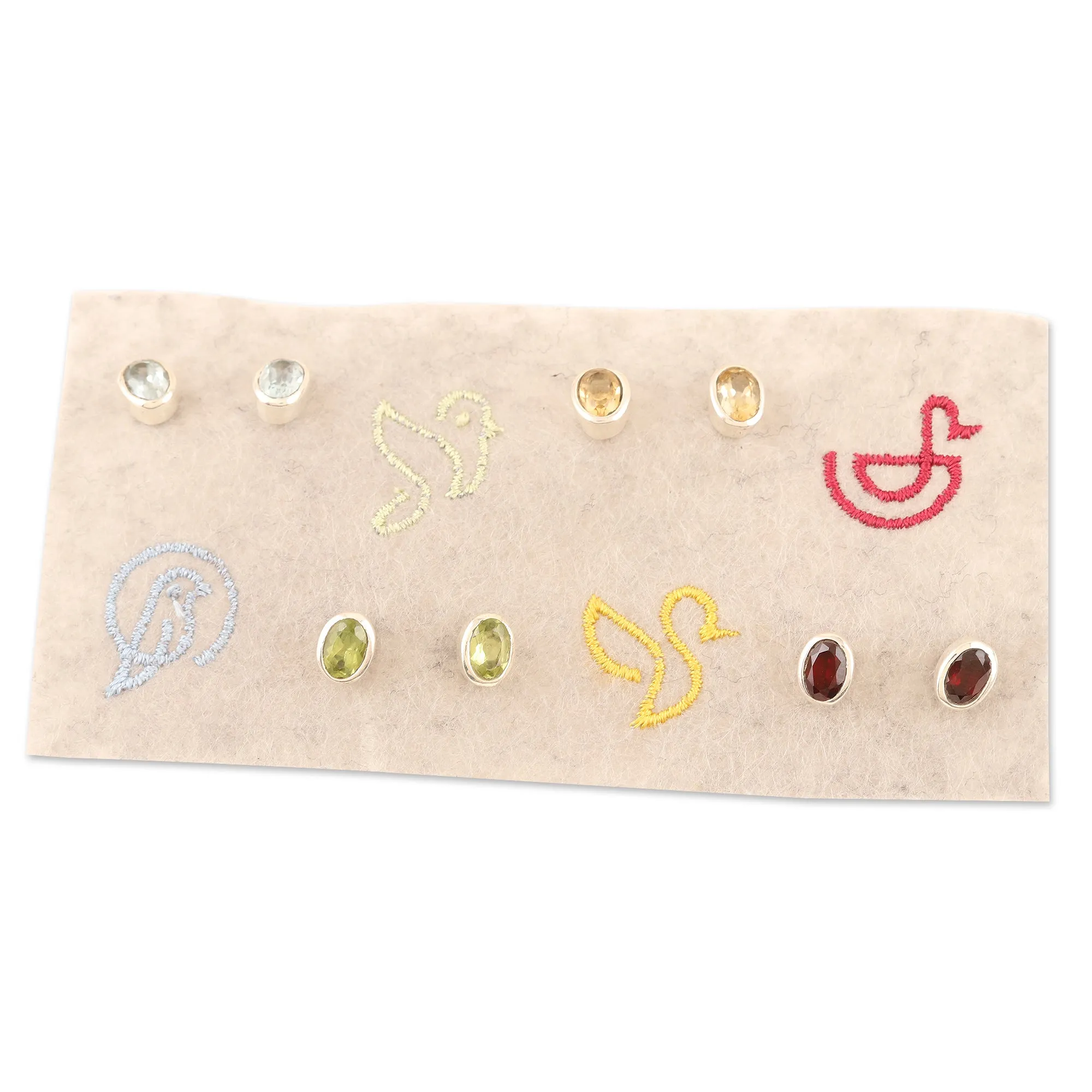 Set of 4 Gemstone and Sterling Silver Stud Earrings - All for One | NOVICA