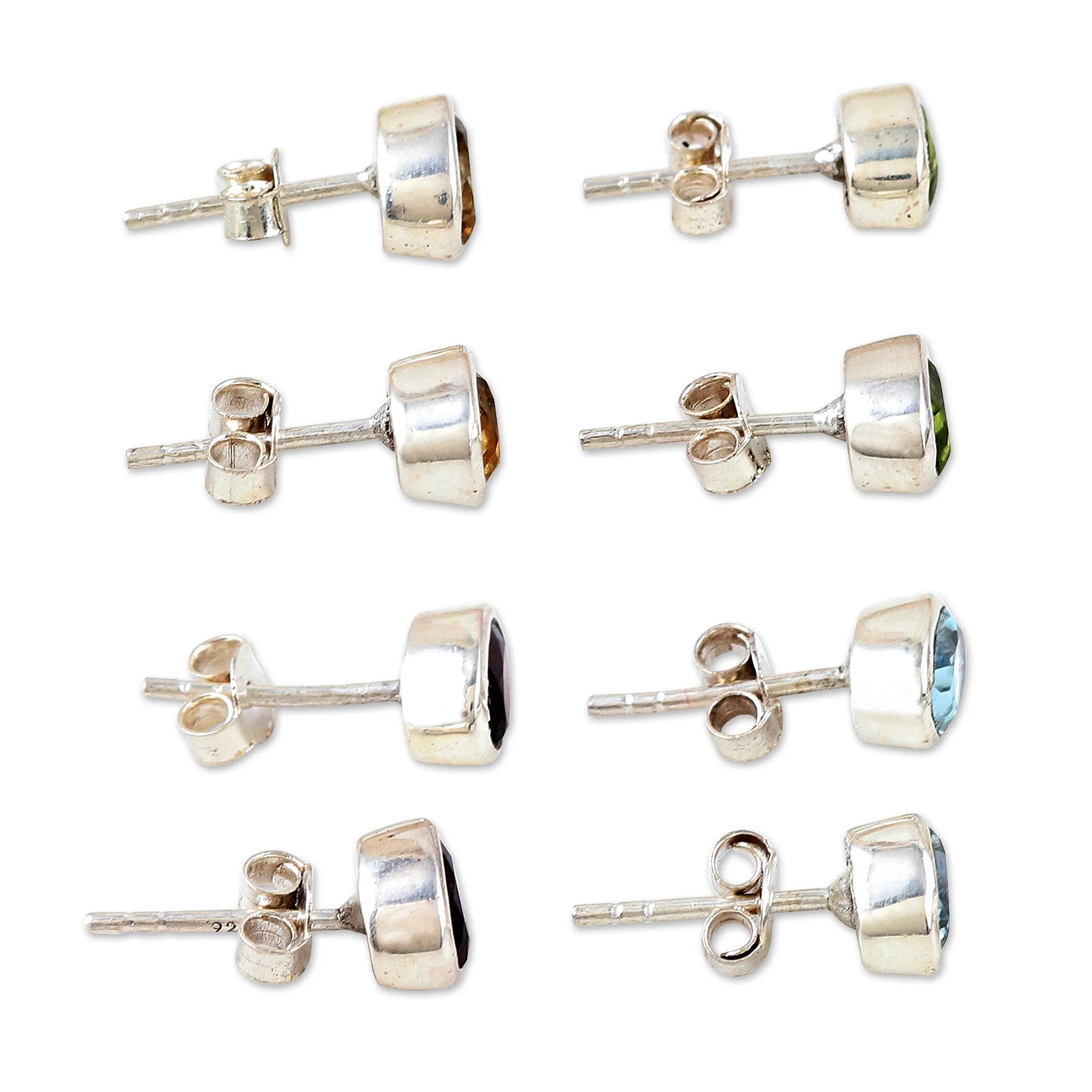 Set of 4 Gemstone and Sterling Silver Stud Earrings - All for One | NOVICA