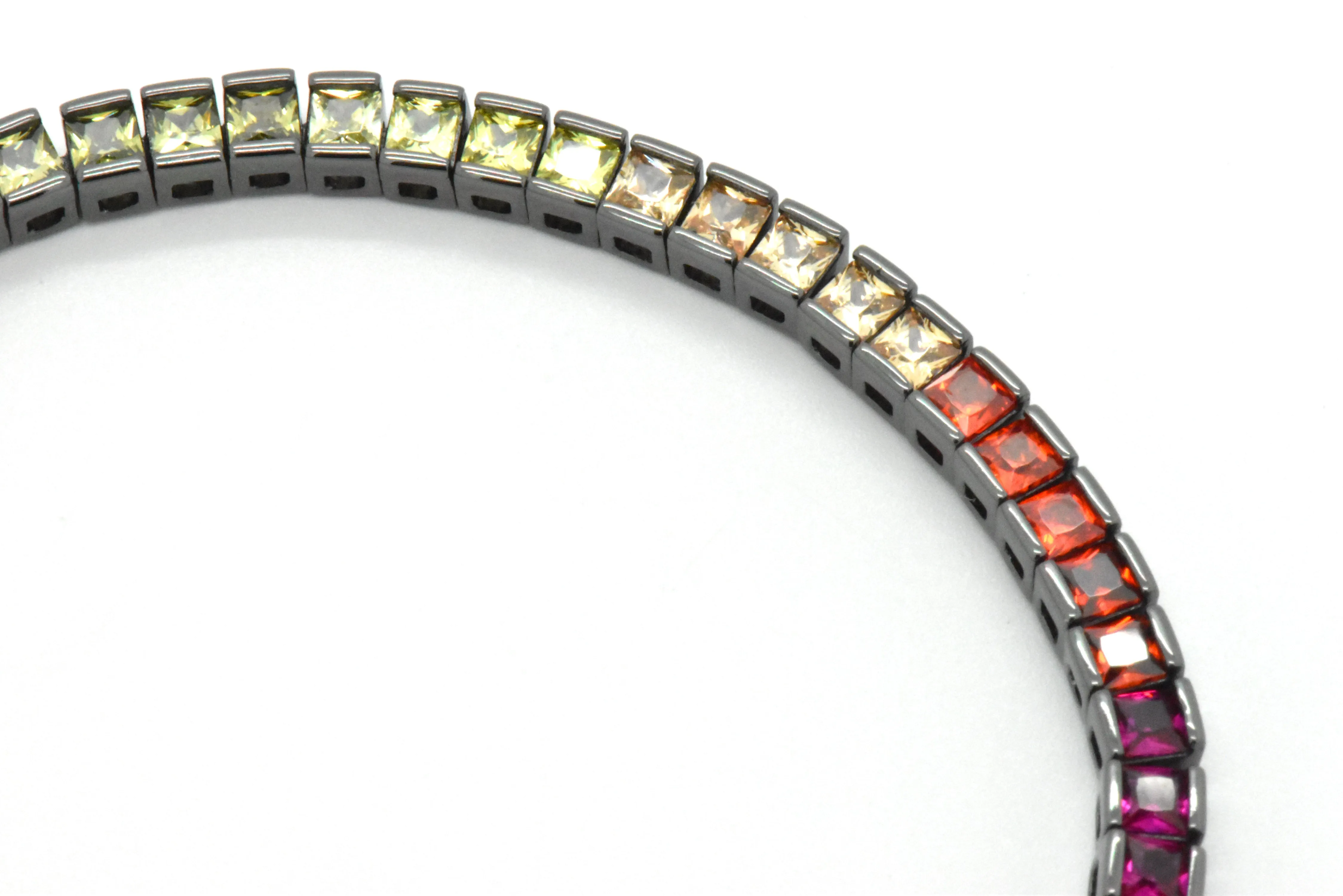 Sterling Silver Black Platinum Rainbow Created Sapphire Round Cut 7-in Tennis Bracelet
