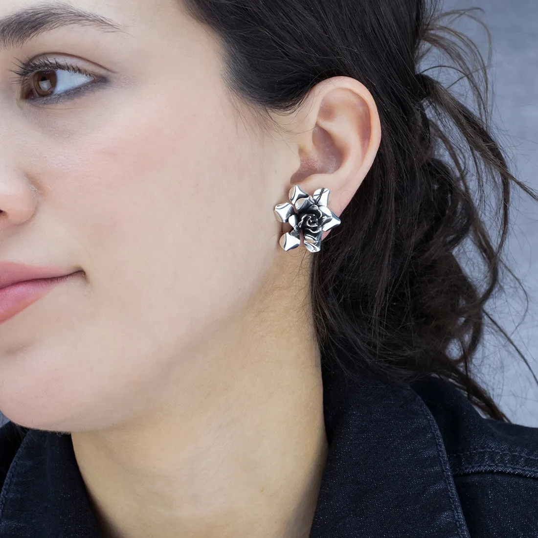 Sterling Silver Rose Stud Earrings