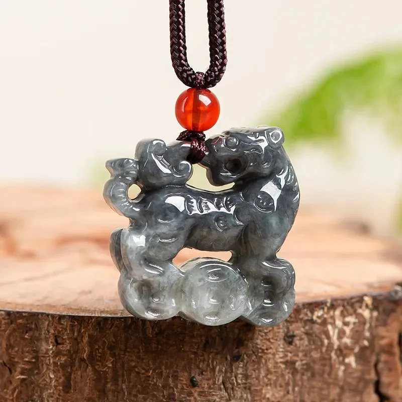 THE VAULT | Natural Black Jadeite Tiger Hand Carved Necklace